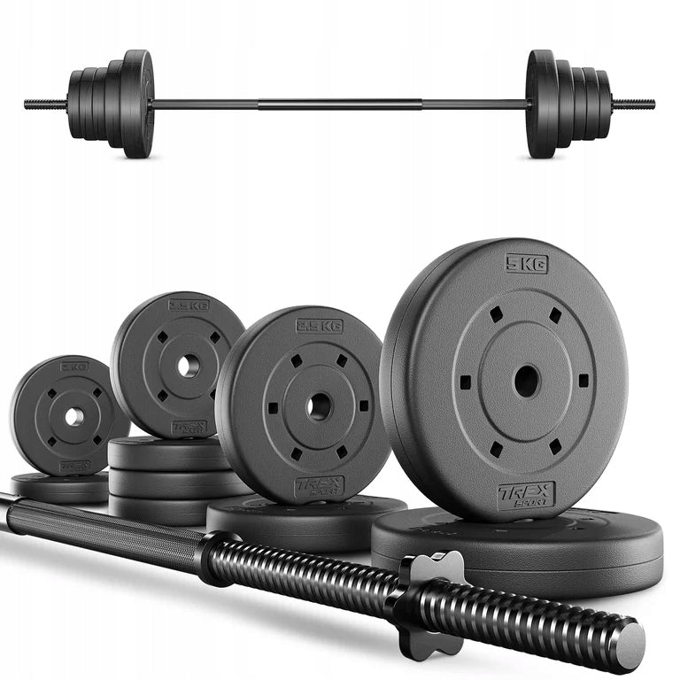 Exercise barbell set bituminous loads griffin 28kg Trex Sport