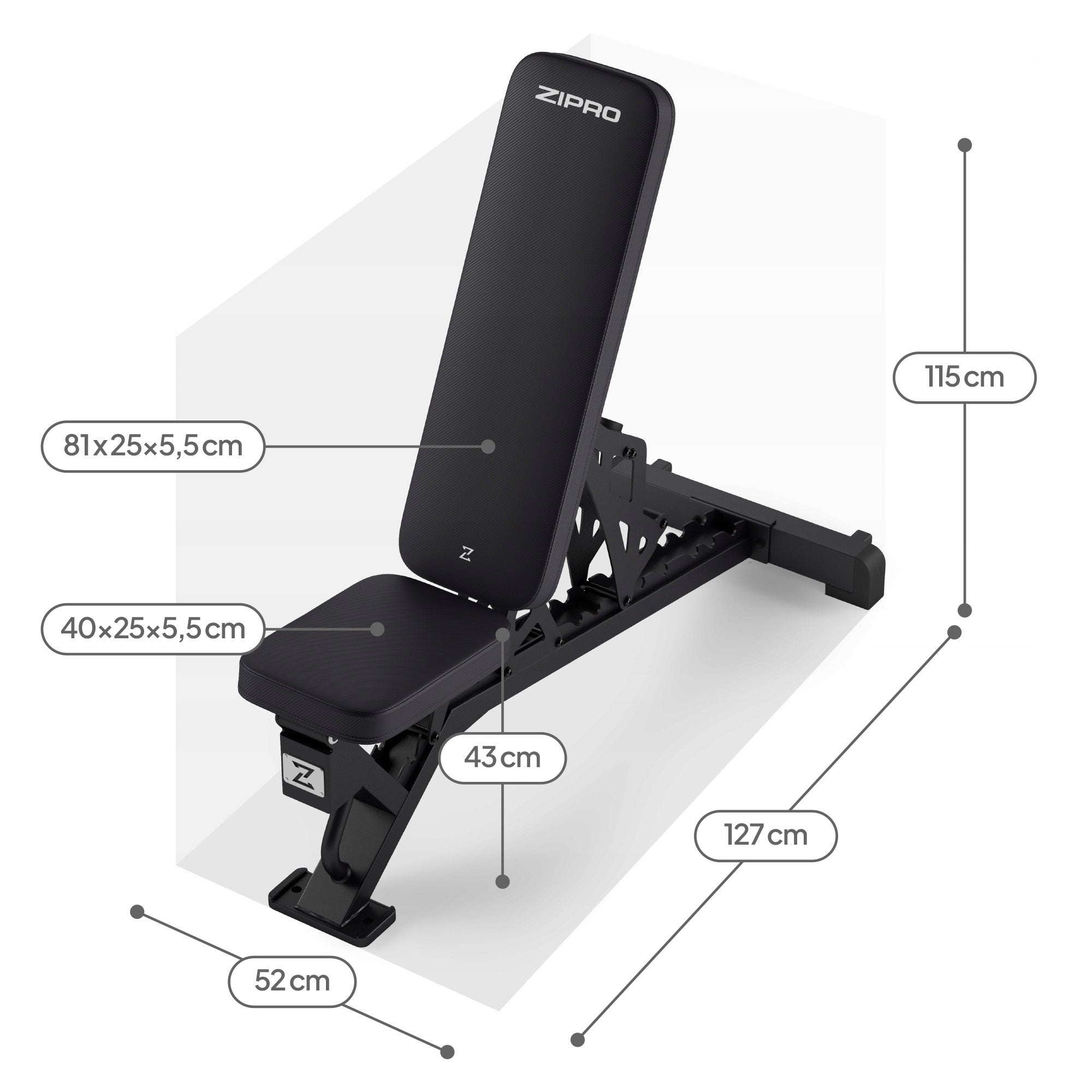 Exercise bench Training Adjustable Foldable Straight Inclined Zipro Brand Zipro