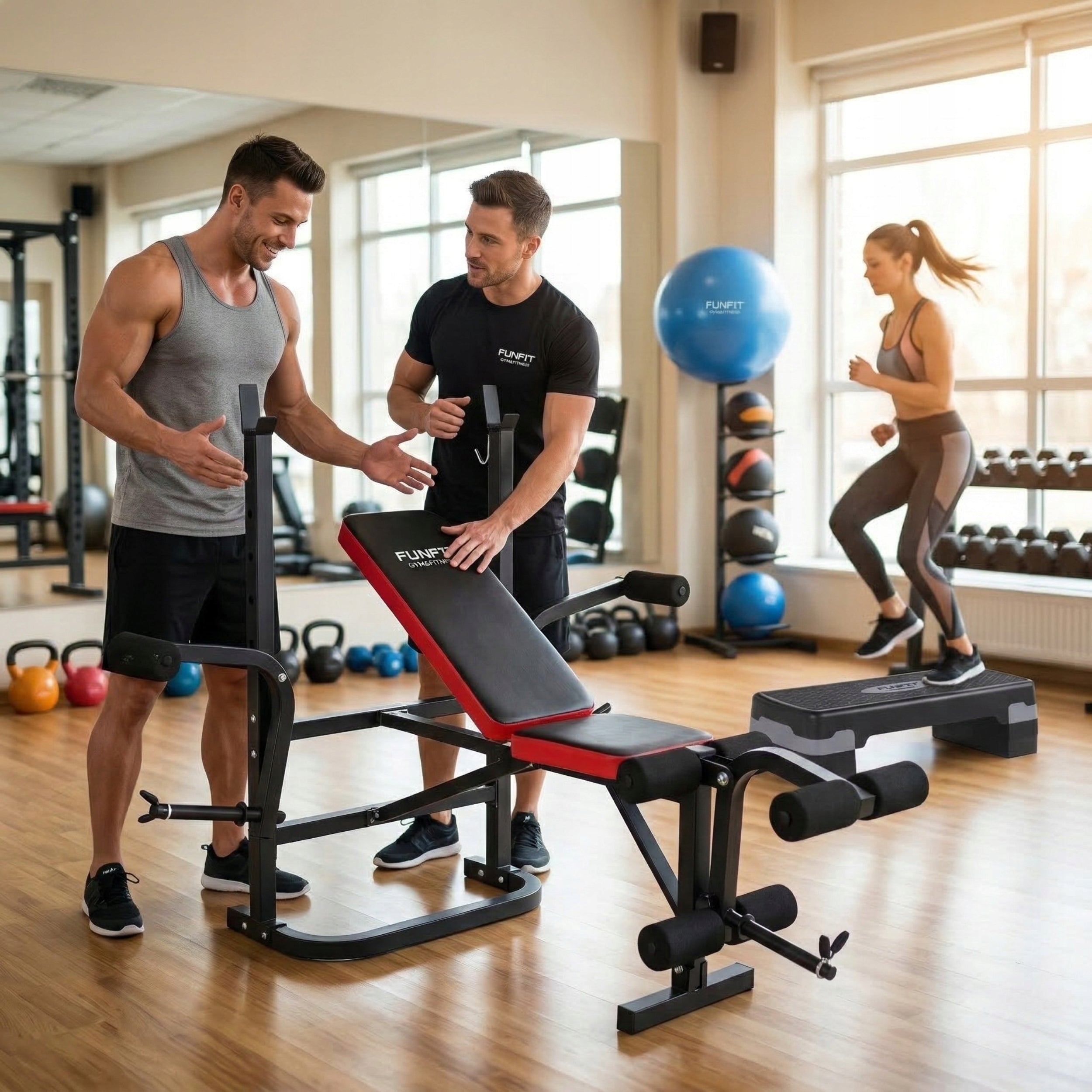 Exercise bench adjustable with barbell racks strength training FUNFIT Model 4808