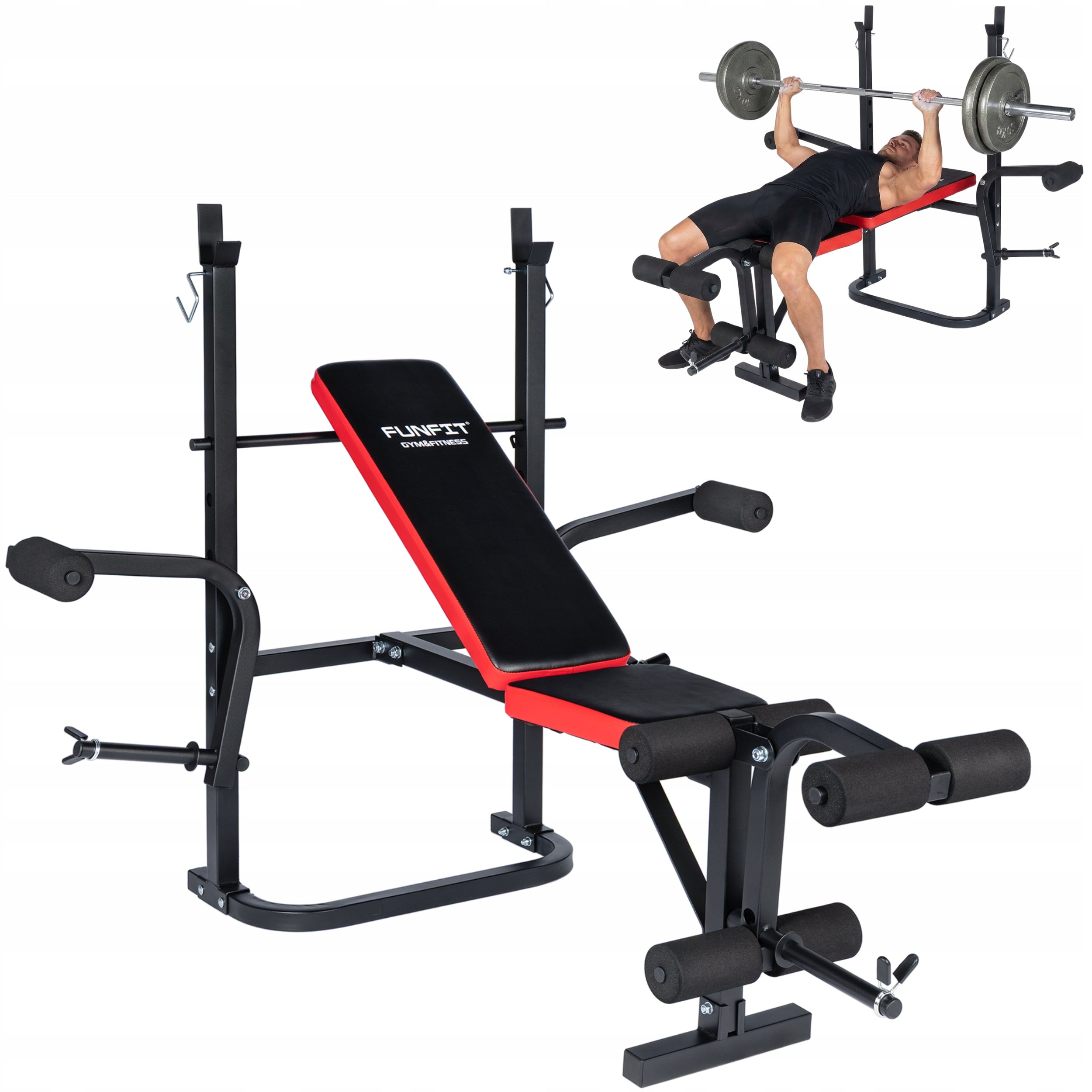 Exercise bench adjustable with barbell racks strength training FUNFIT