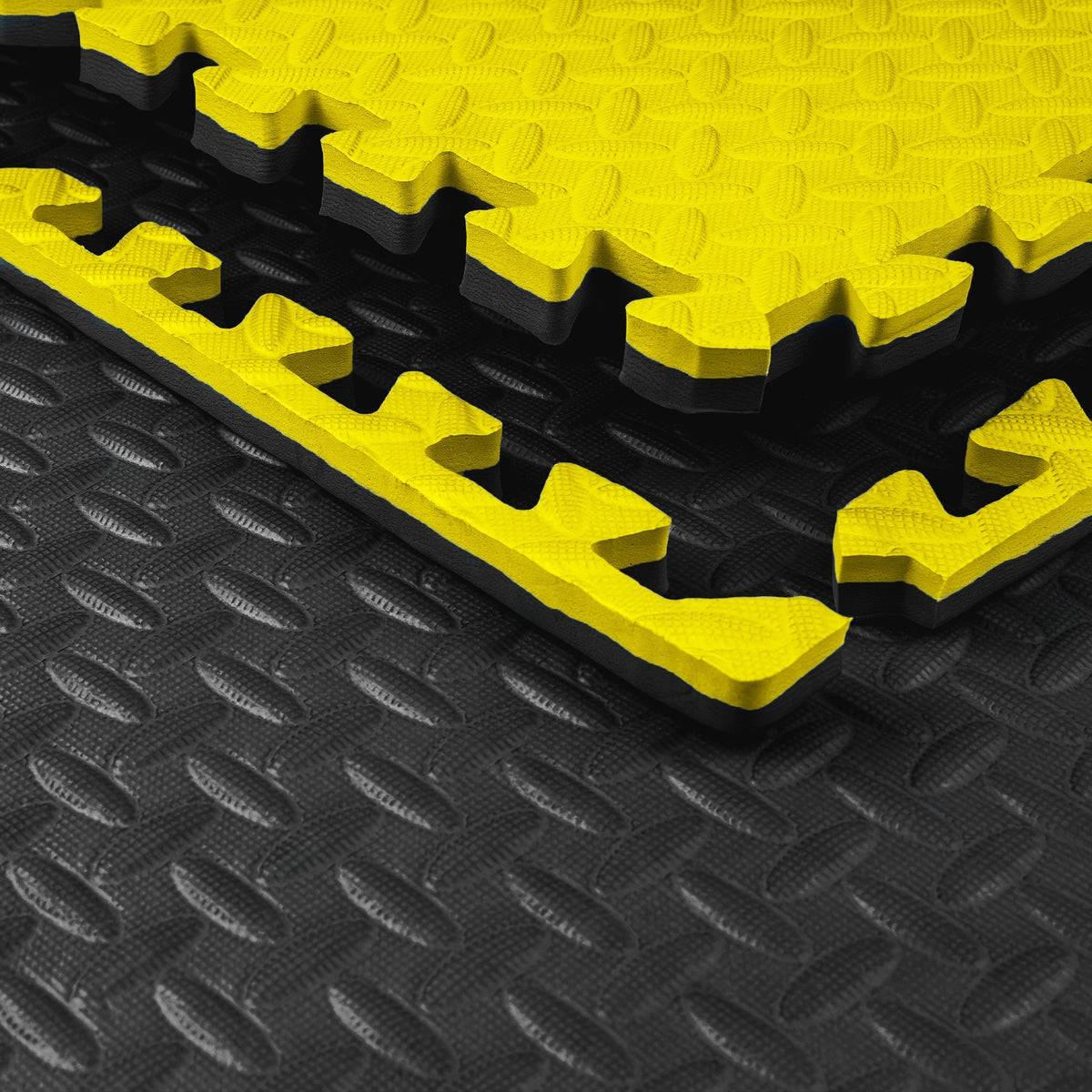 Exercise mat THICK 2CM under the pool STRONG 60 cm x 60 cm black yellow