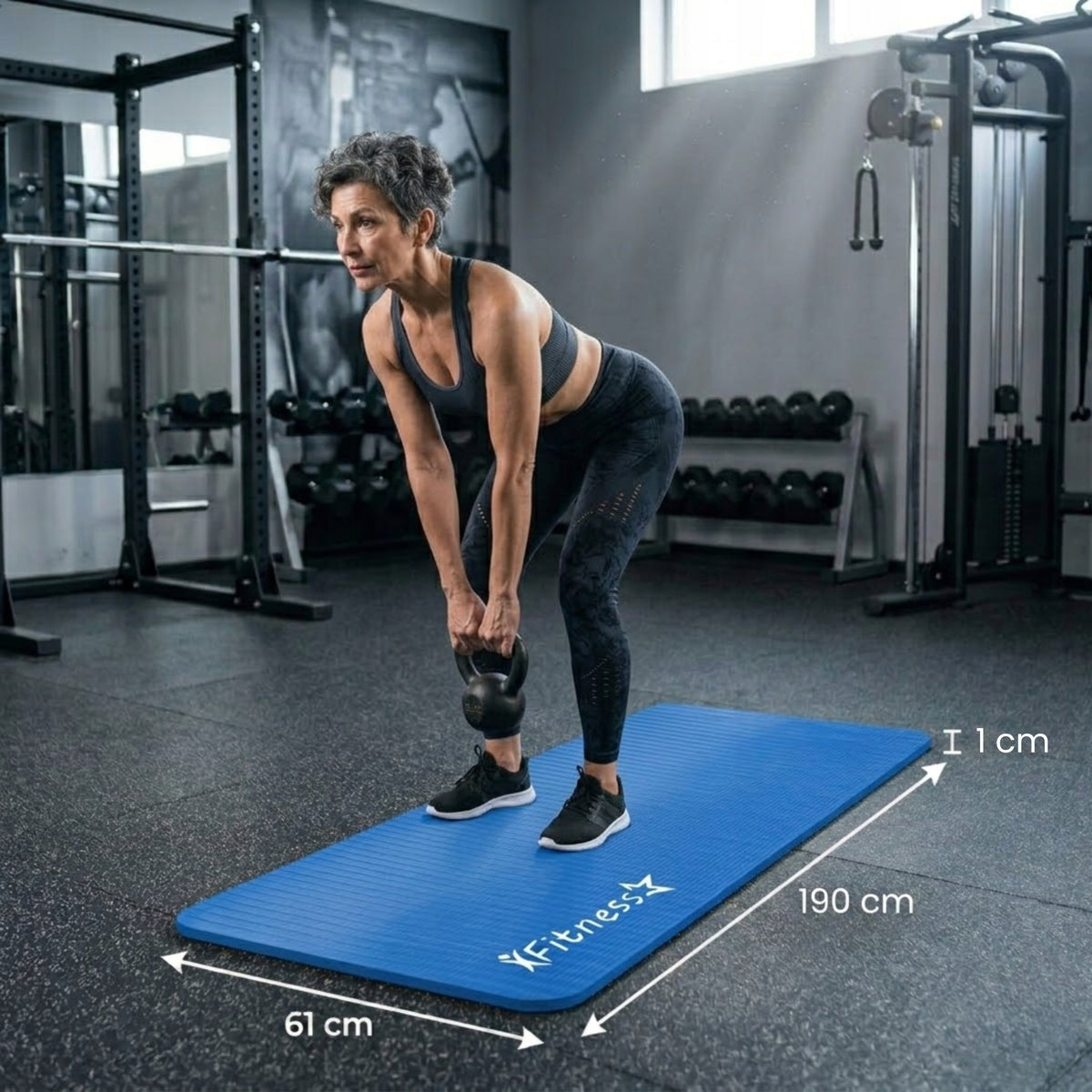 Exercise mat YOGA FITNESS 190x61x1 cm THICK NON-SLIP blue Packaging status original