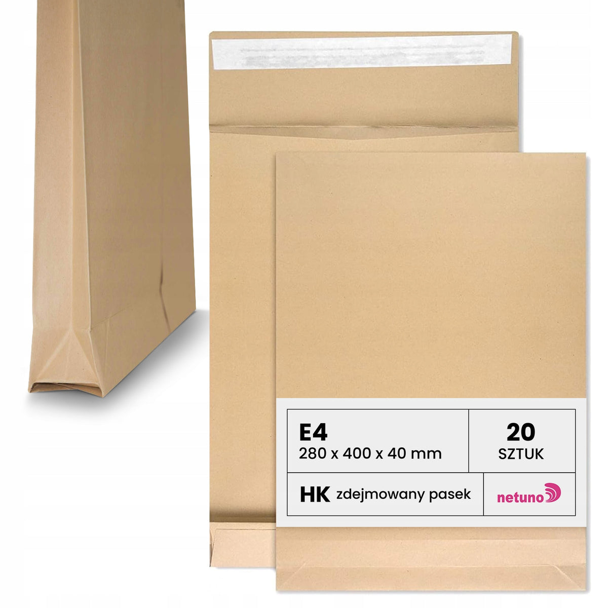 Expandable envelopes RBD E4 28x40x4cm HK self-sticking with strap brown 20pcs