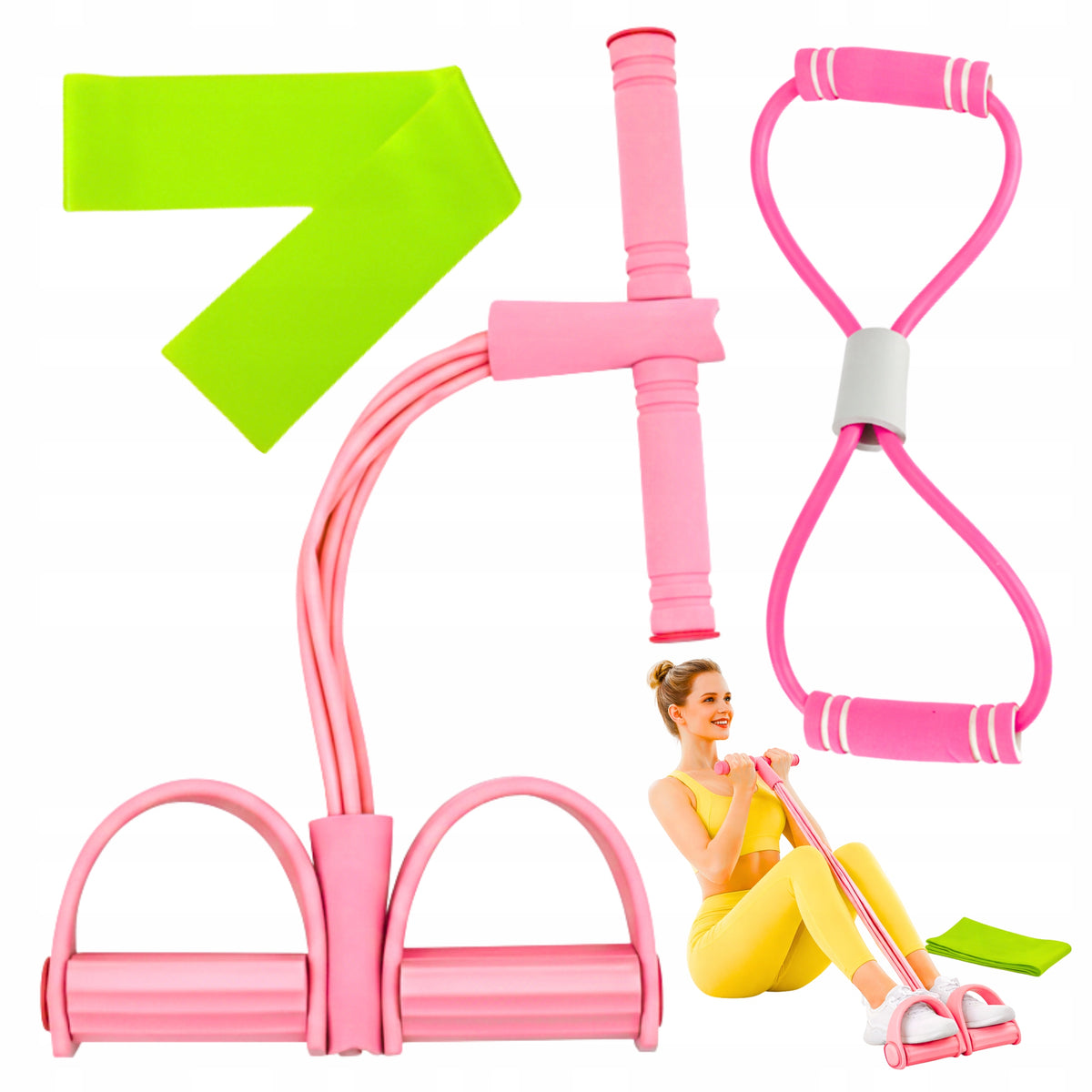 Expander Resistance Rubber with Leg Abdominal Thigh Handles Fitness Training