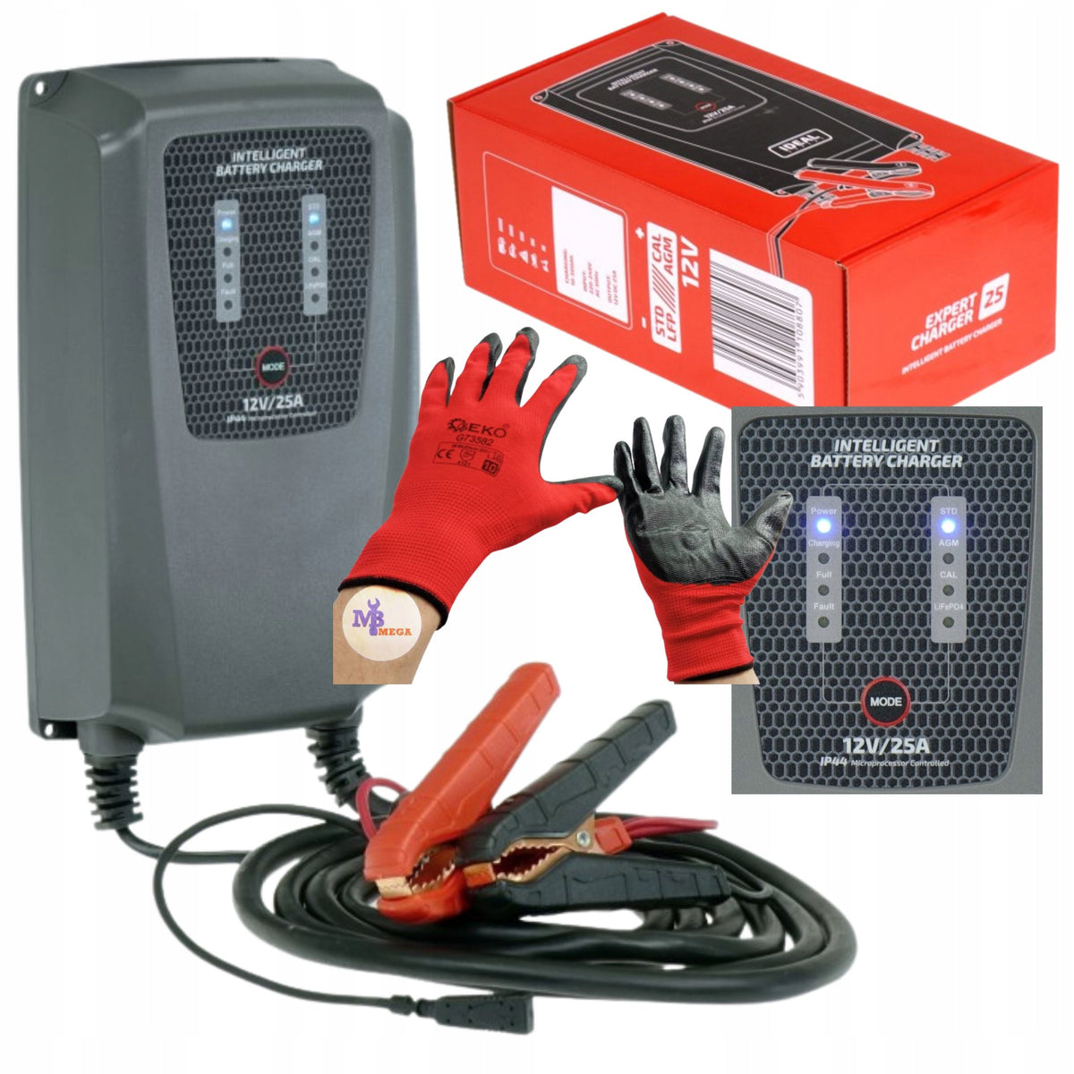 Expert Charger 25 12V 24V rectifier for charging batteries + GLOVES