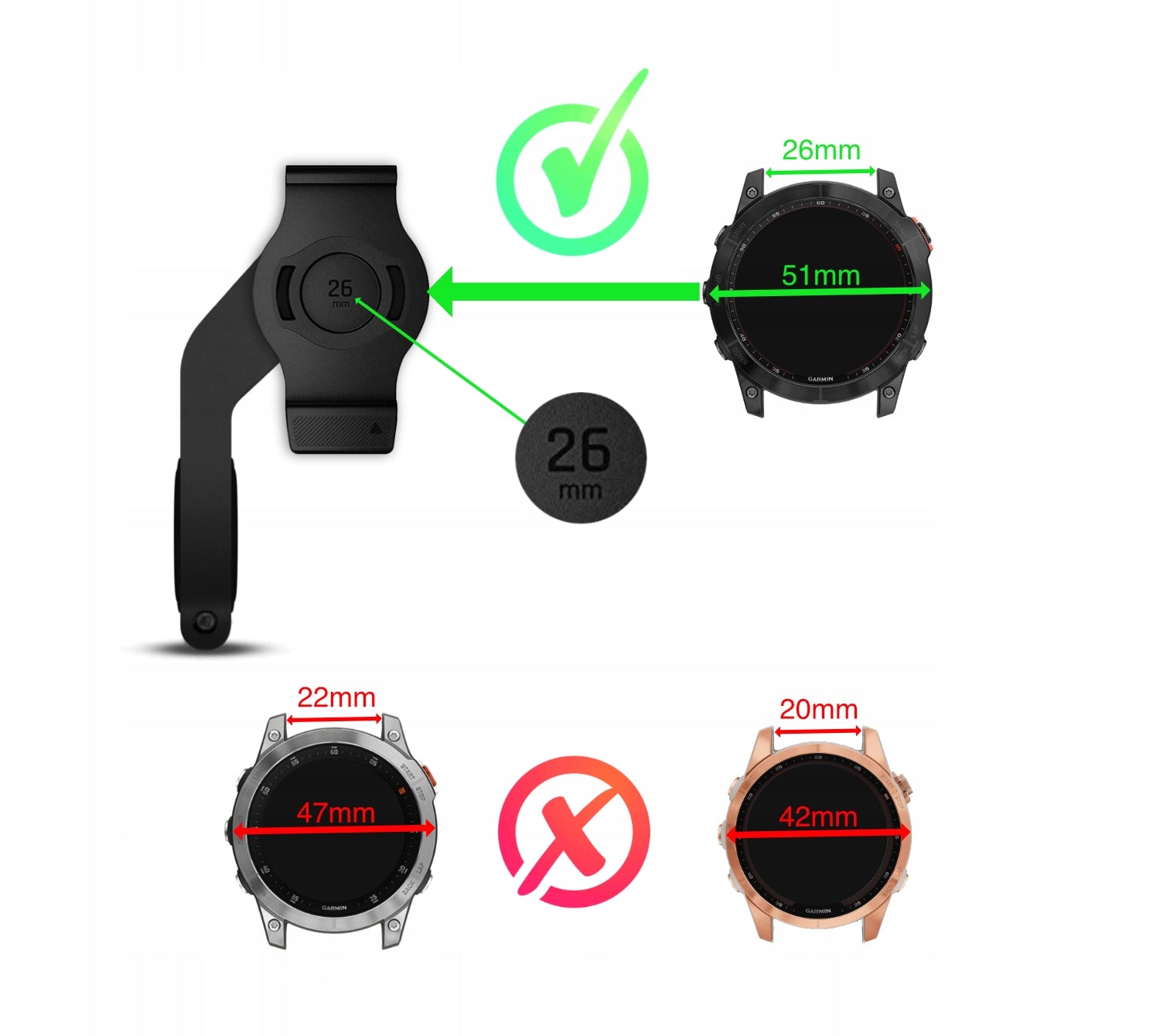 Extended bicycle holder for GARMIN Fenix 8 - 51mm 6X 7X Tactix Delta Manufacturer code TMTEFGF26MM