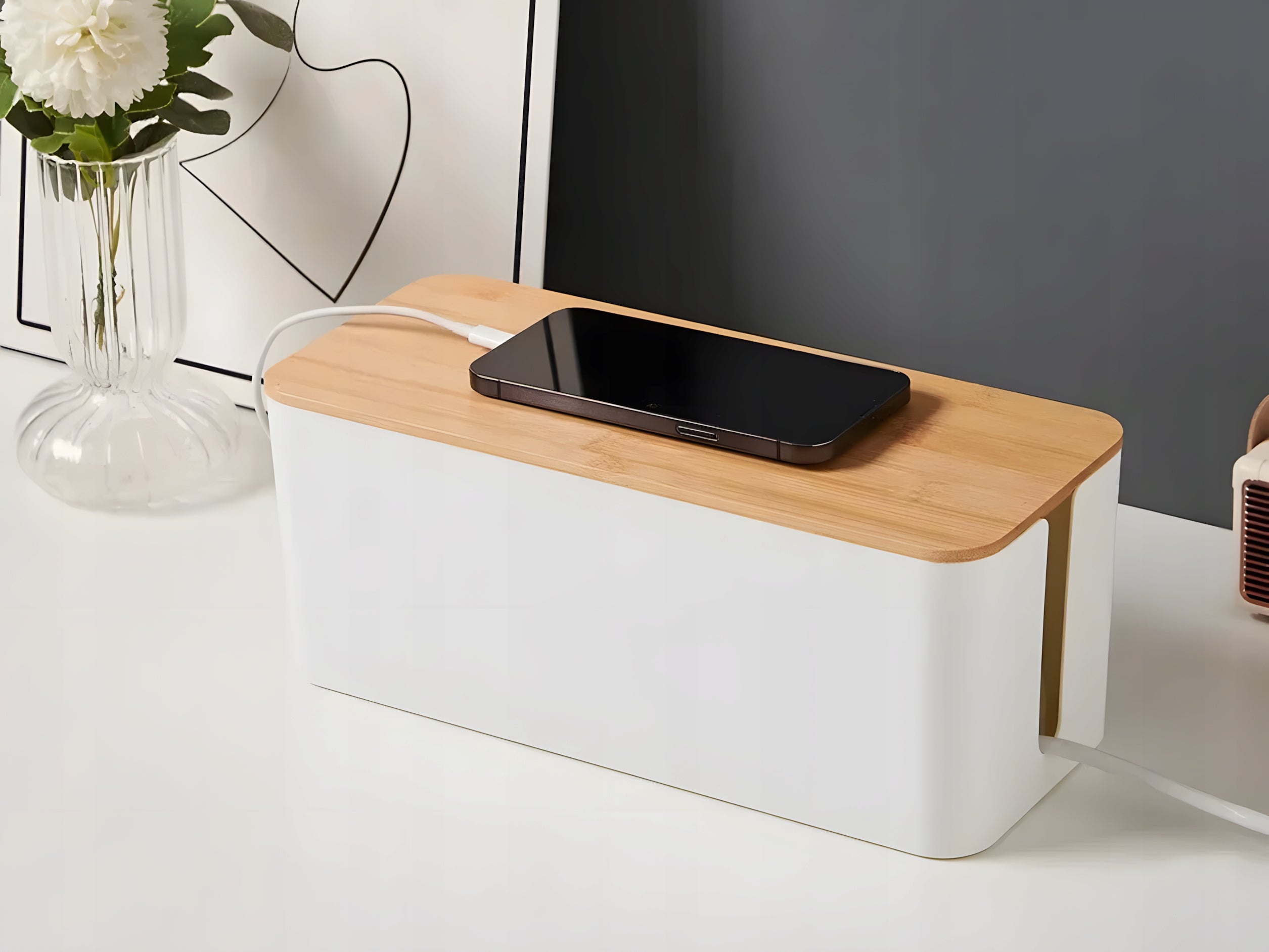 Extension Cable Organizer White + Wood - M Box Color white