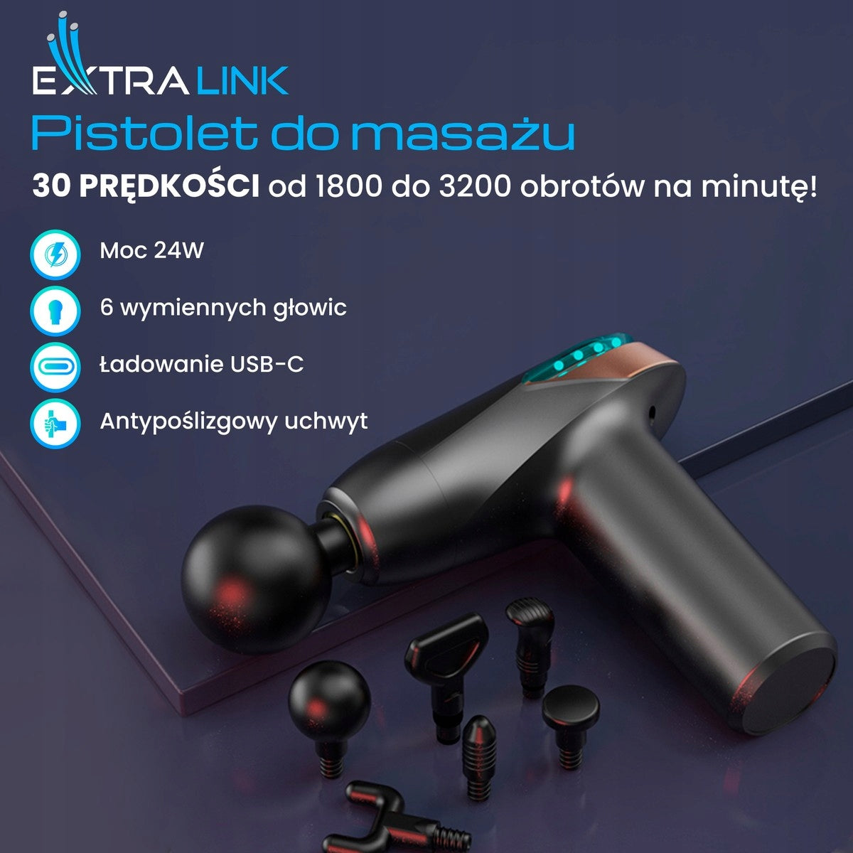 Extralink Massage Gun Lite Massage Gun 3200 RPM, 6 Tips Model Gun Lite