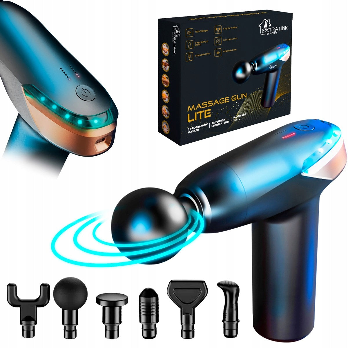 Extralink Massage Gun Lite Massage Gun 3200 RPM, 6 Tips