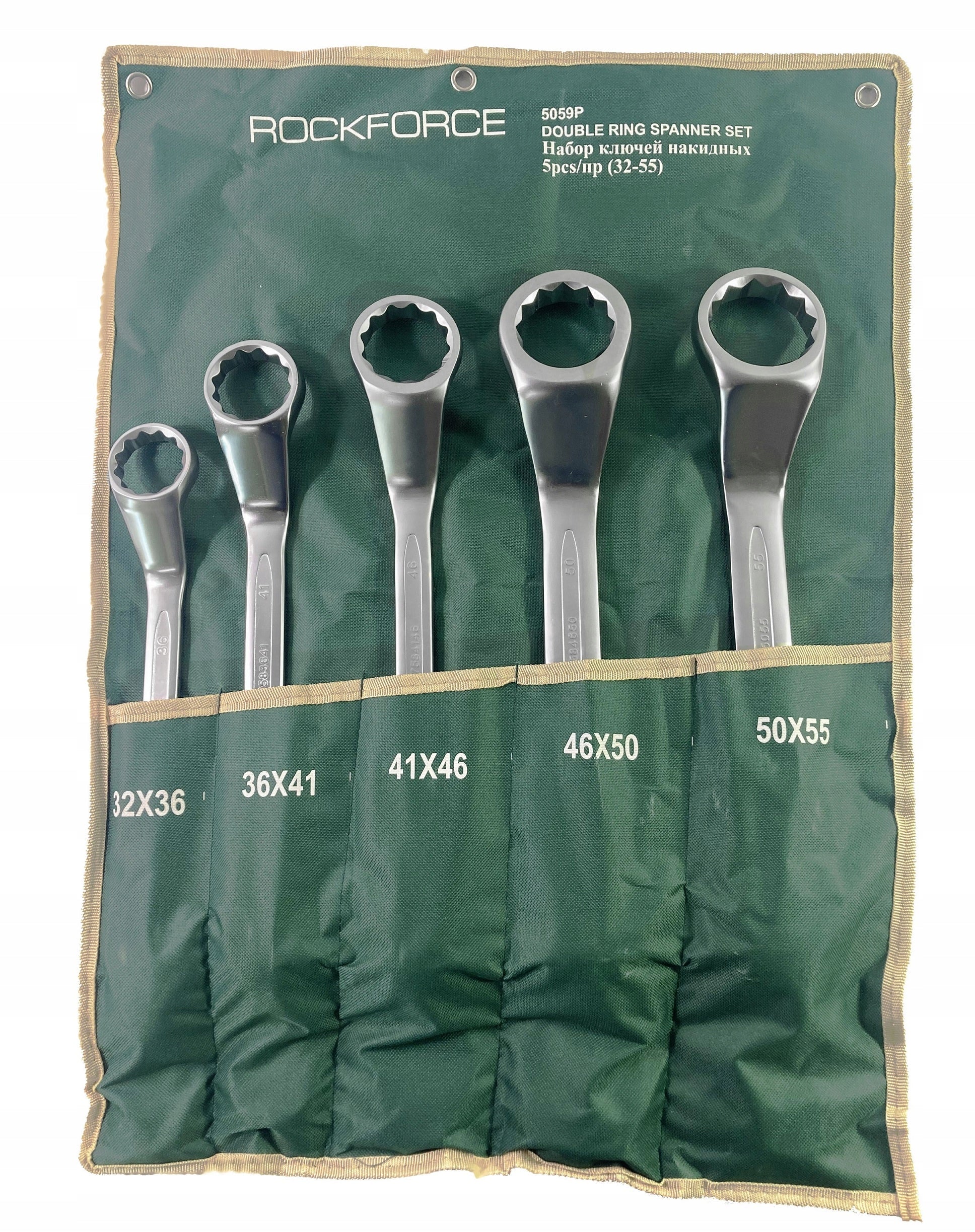 Eye wrenches bent set of 5 el. 32- 55 mm CrV on sheet Brand Rockforce