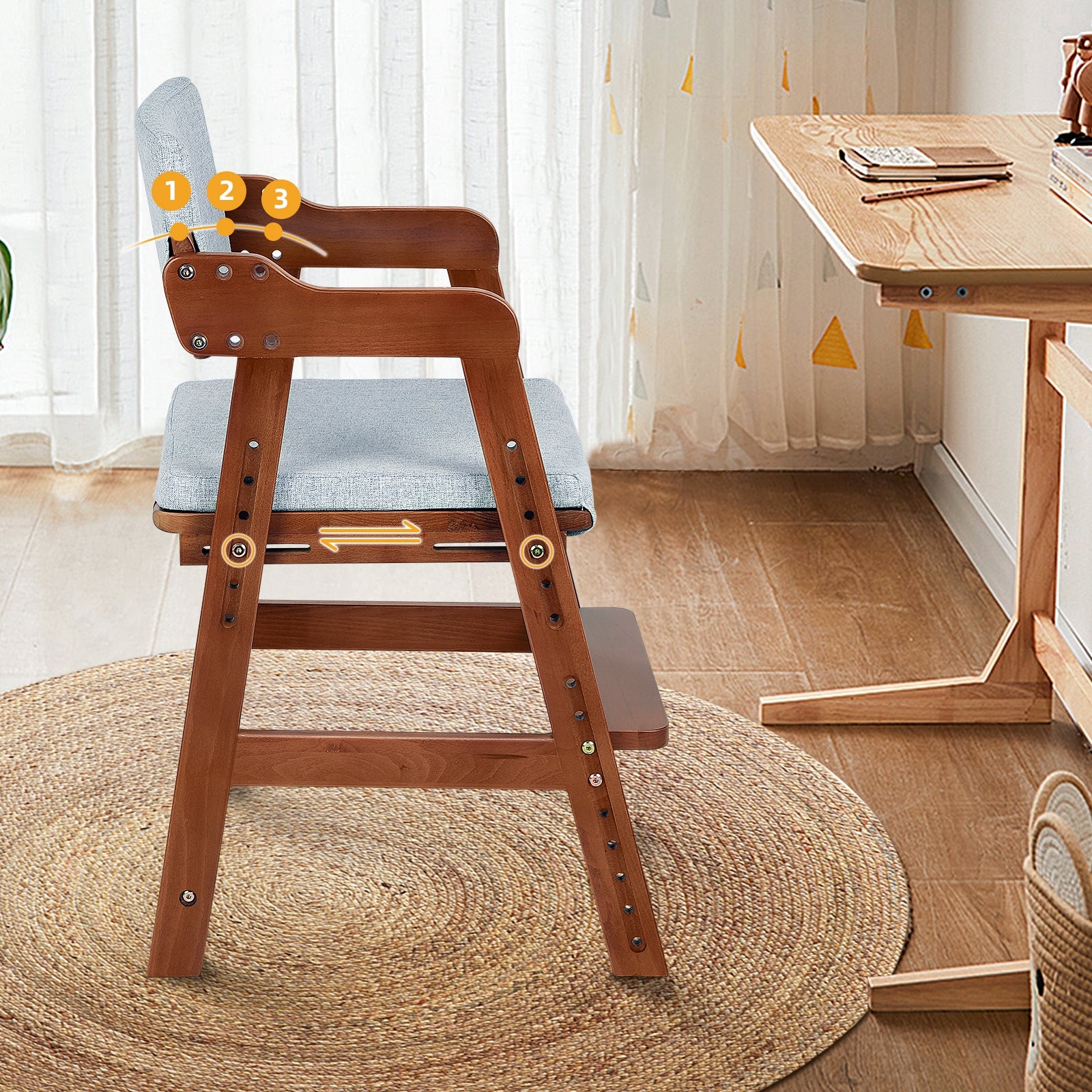 Ezebaby Height-Adjustable Wooden High Chair for 2+ Years, Walnut Brand no brand