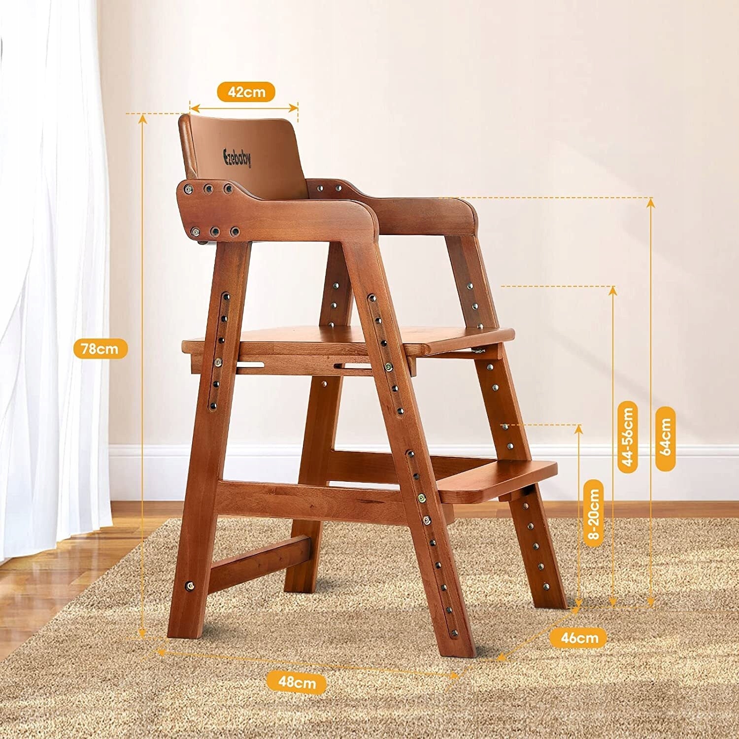 Ezebaby Height-Adjustable Wooden High Chair for 2+ Years, Walnut Manufacturer code Ezebaby