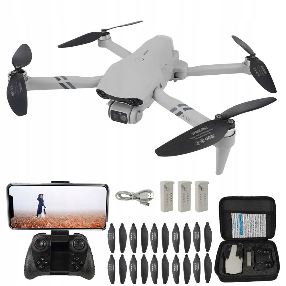 F10/2.4G SMART DRONE WITH 2X CAMERA 480P WIFI HOVER + 3 BATTERIES (GREY)