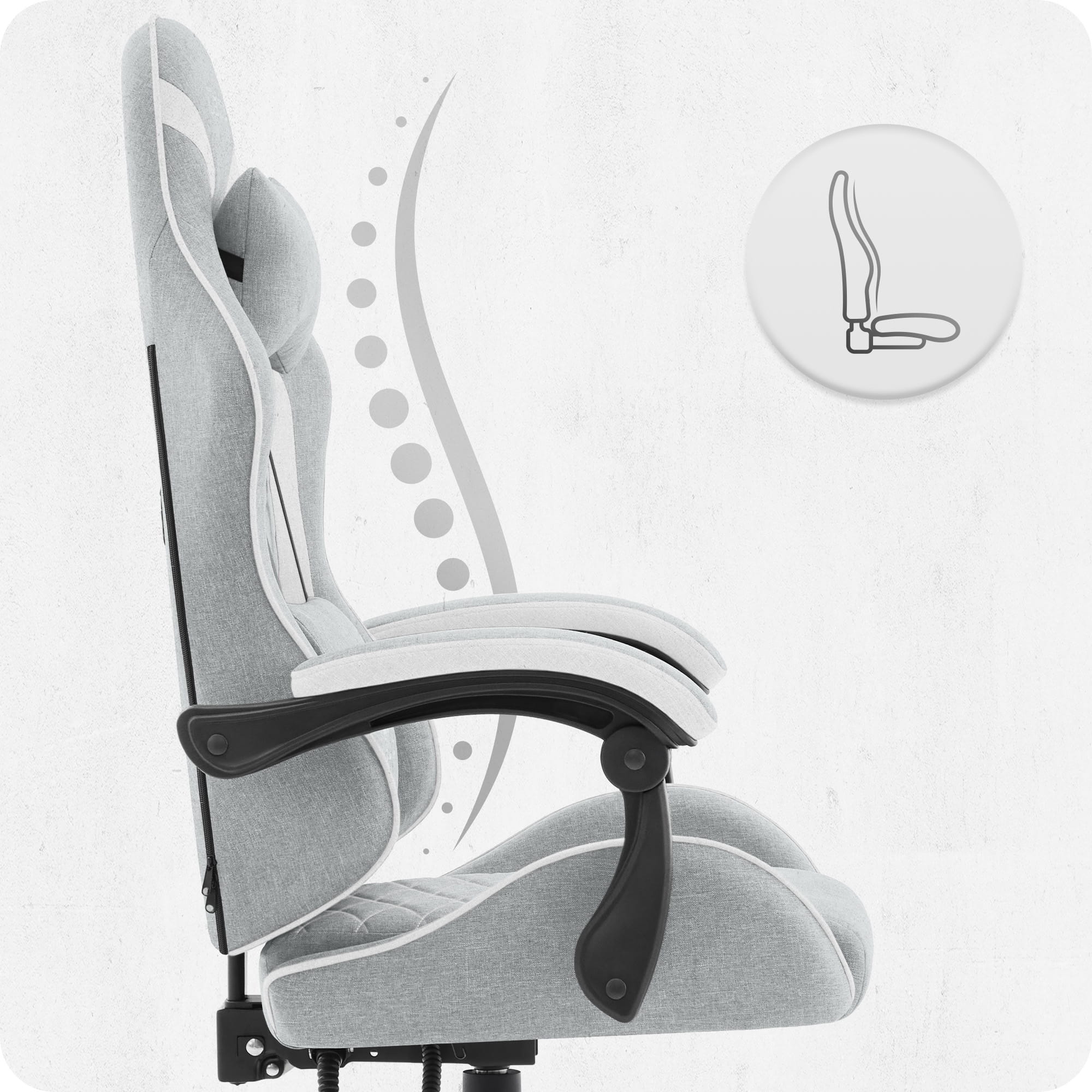 FABRIC GAMING CHAIR CABRO C500 GREY WHITE FABRIC Furniture height 136 cm