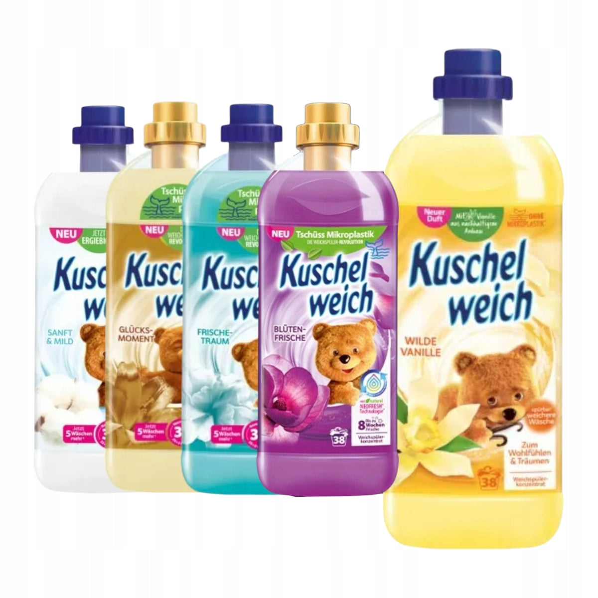 FABRIC SOFTENER FOR CLOTHES - 5x 1L SET OF GERMAN TEMPTING LIQUIDS