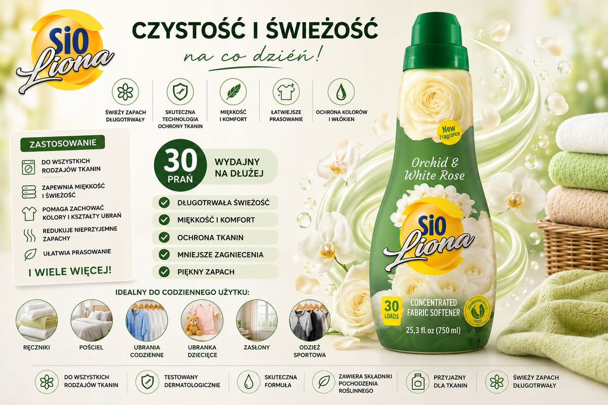 FABRIC SOFTENER SIO LIONA FRAGRANCE ORCHID WHITE ROSE 750ML Packaging status original