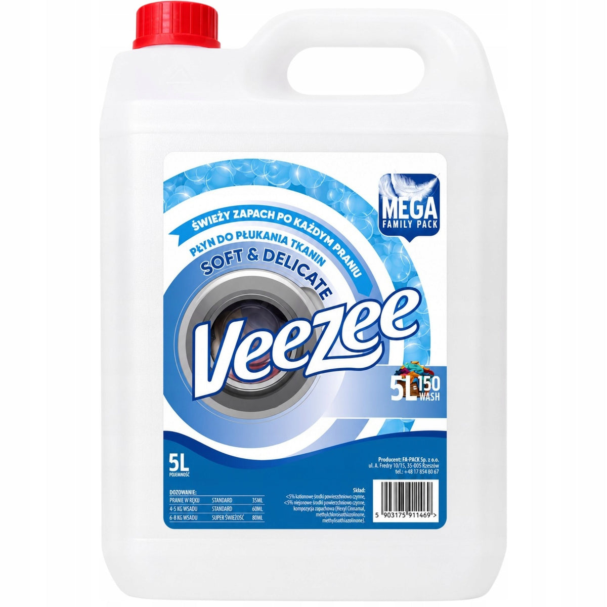 FABRIC SOFTENER VEEZEE 5 L SOFT & DELICATE 150 WASHES