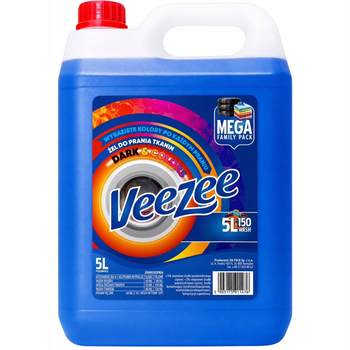 FABRIC WASHING GEL VEEZEE 5 L DARK & COLORS LIQUID FOR BLACK AND COLORS