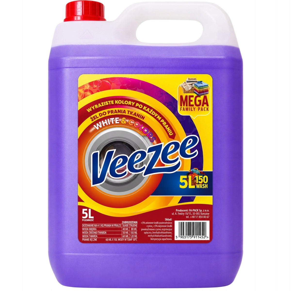 FABRIC WASHING GEL VEEZEE 5 L WHITE & COLORS FOR WHITE AND COLORS