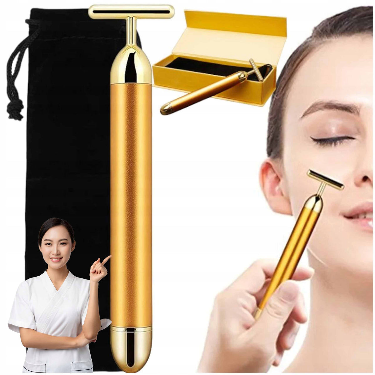 FACE MASSAGER VIBRATING GOLD BAR GOLD FIRMING FACE