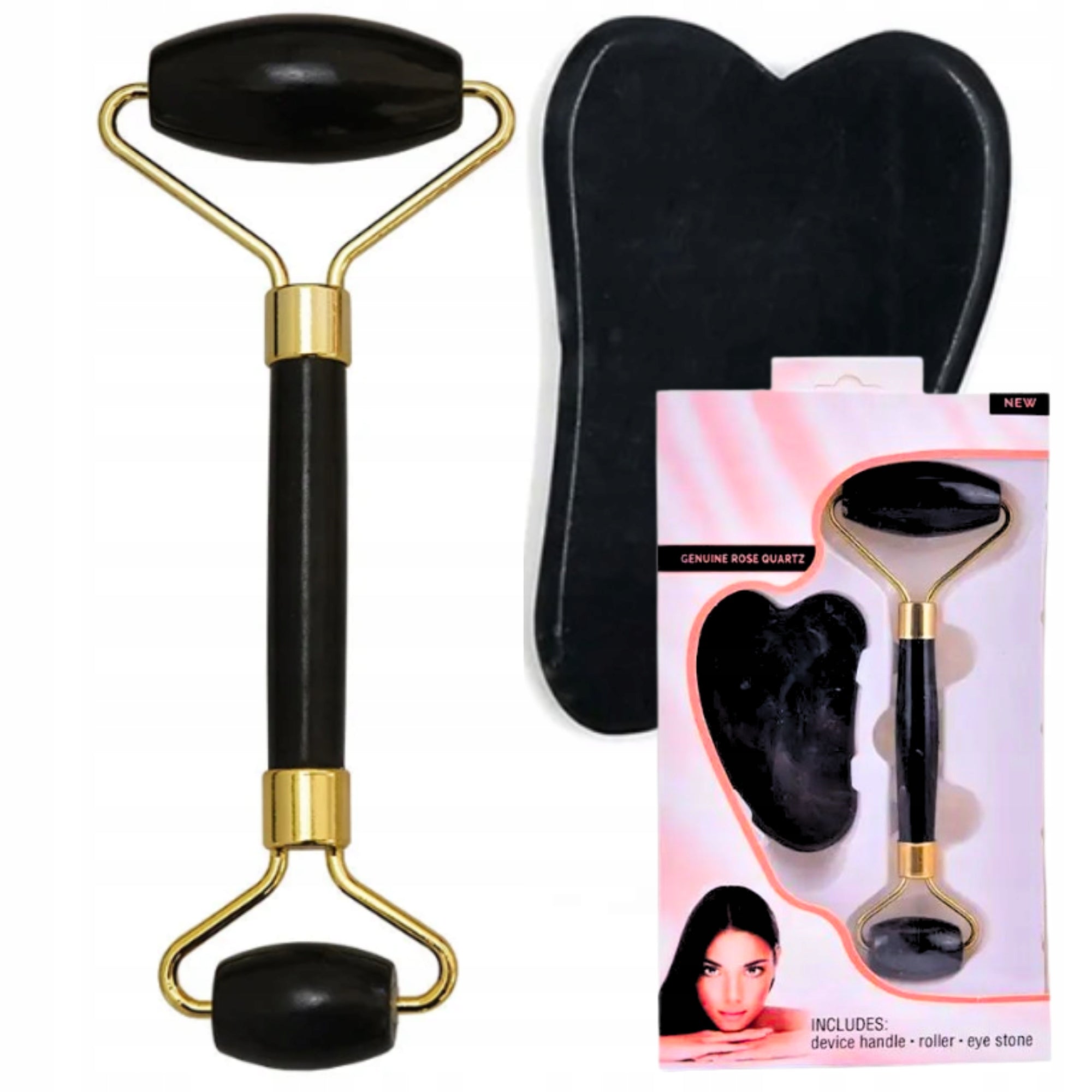 FACE ROLLER + GUA SHA + BOX - BLACK - FOR GIFT