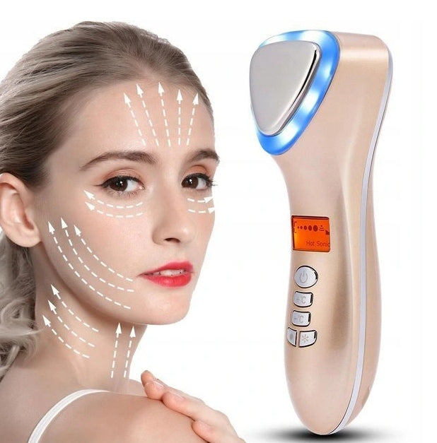 FACE ULTRASONIC MASSAGER 5in1 LED IONTOPHORESIS Color gold