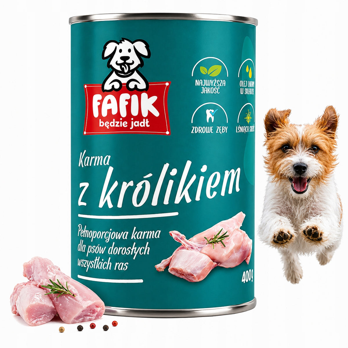 FAFIK Wet Dog Food Rabbit Can 400g Complete for Adults