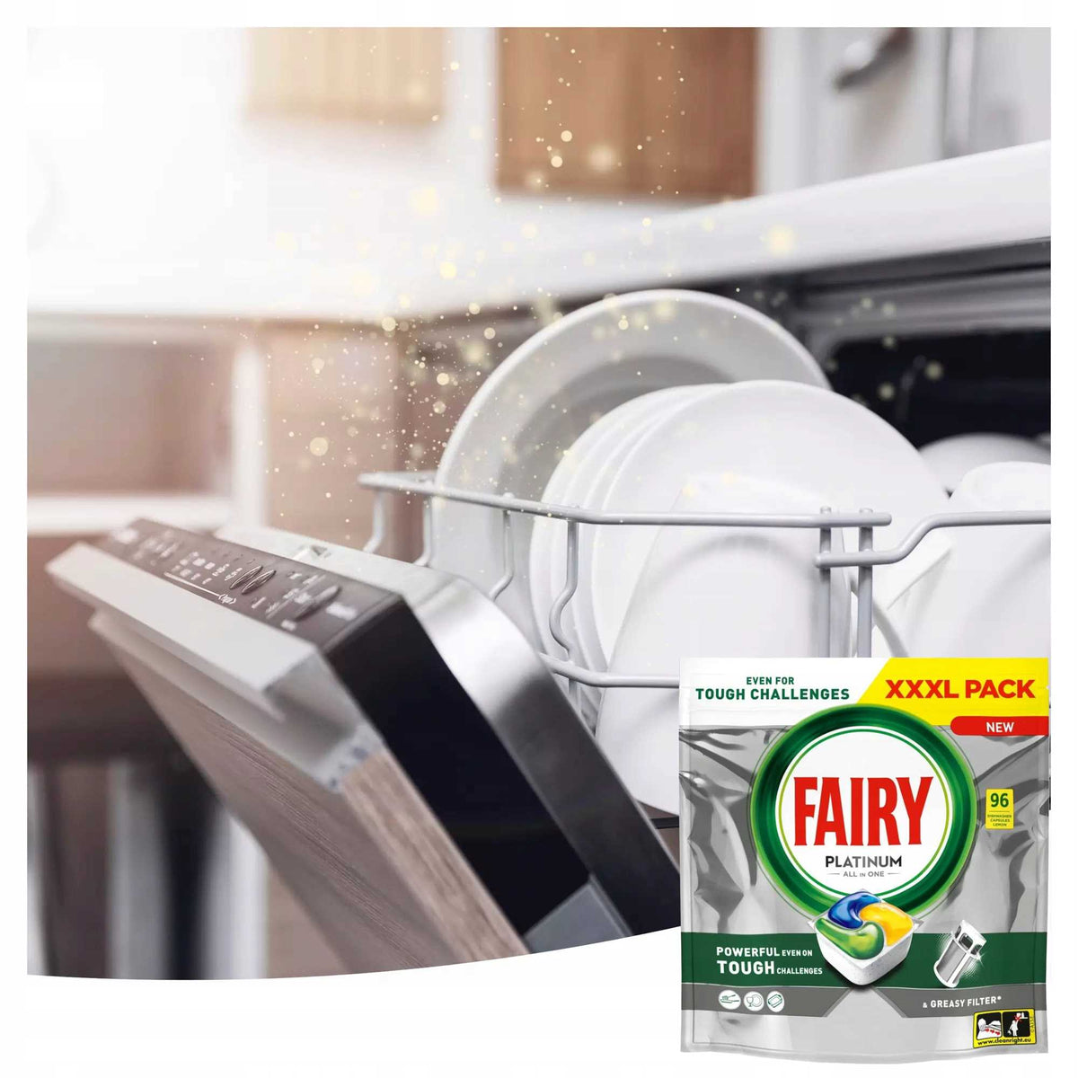 FAIRY PLATINUM ALL IN ONE CAPSULES TABLETS FOR DISHWASHER LEMON 96 PIECES Brand Fairy