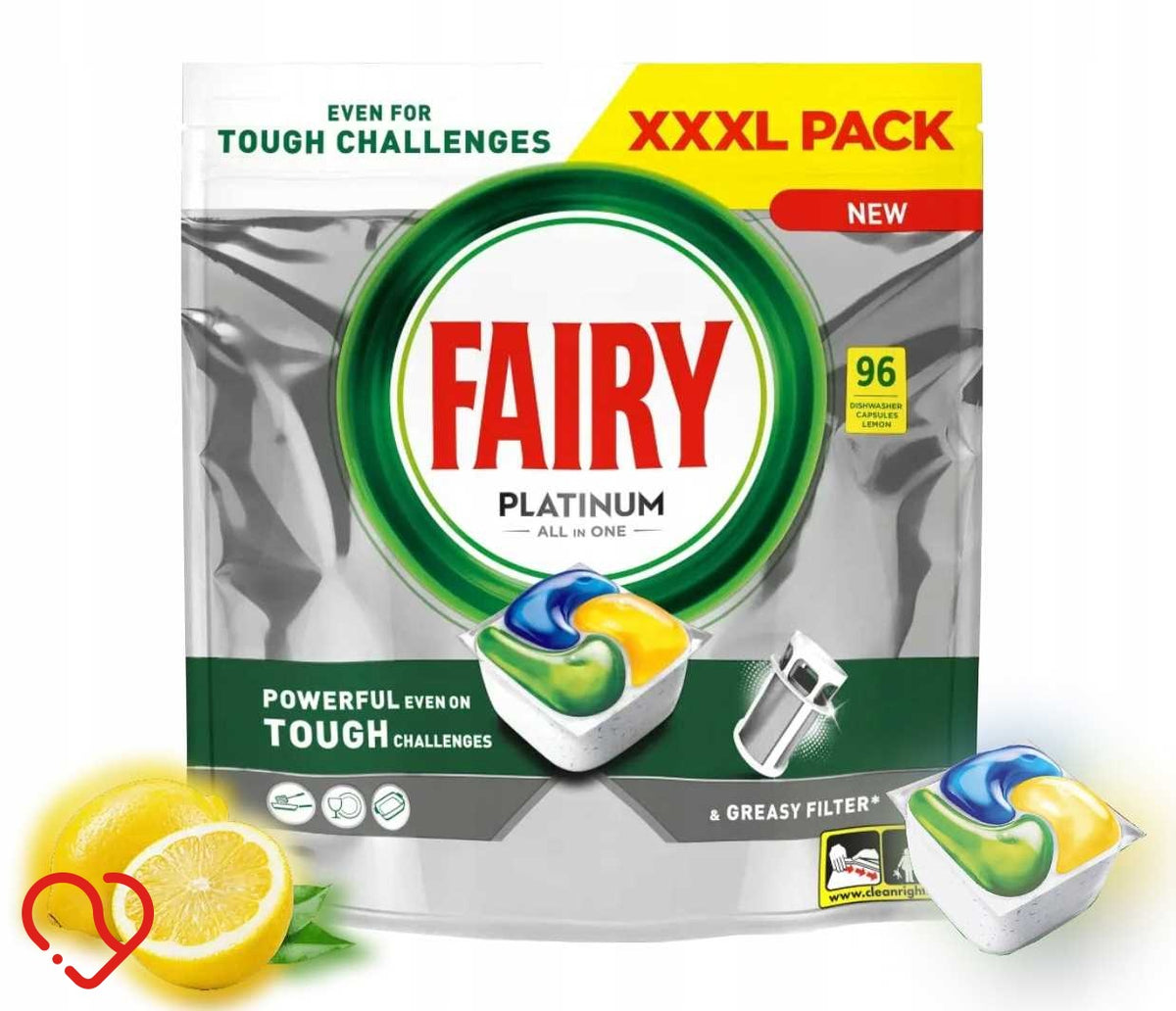 FAIRY PLATINUM ALL IN ONE CAPSULES TABLETS FOR DISHWASHER LEMON 96 PIECES