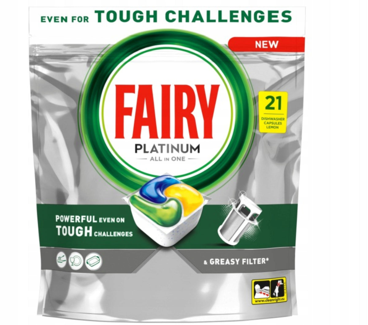 FAIRY PLATINUM LEMON ALL IN ONE DISHWASHER CAPSULES, 21 TABLETS