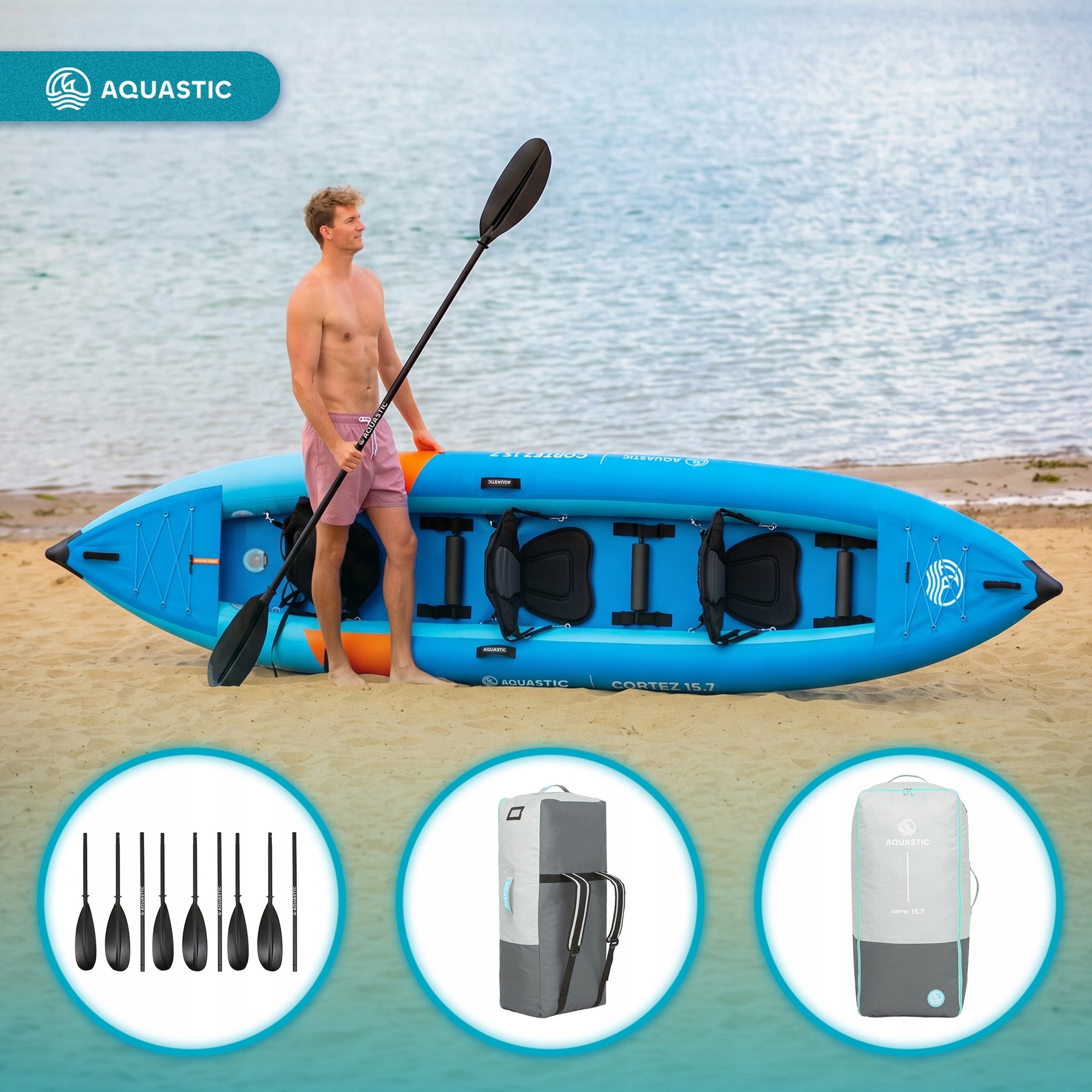 FAMILY 3-SEATER KAYAK / AQUASTIC Cortez 15'7" 475cm / pumped / SET Brand Aquastic