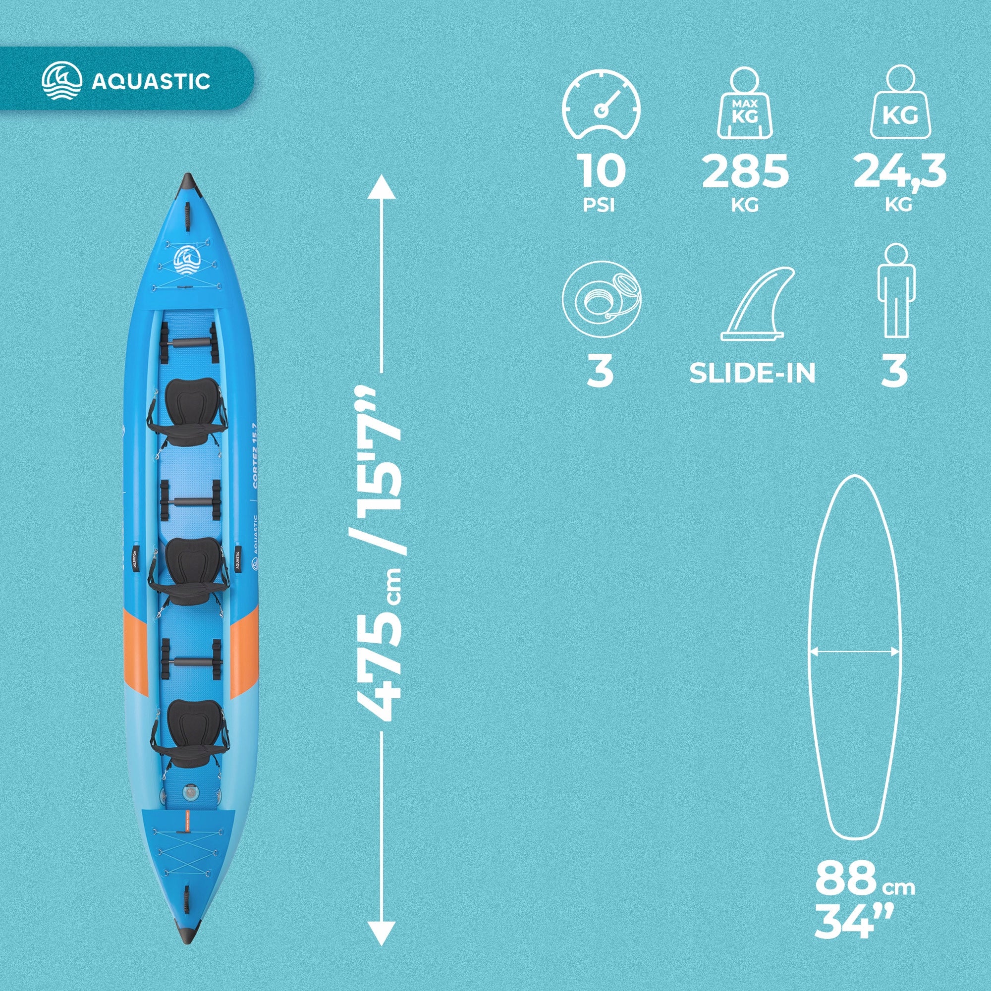 FAMILY 3-SEATER KAYAK / AQUASTIC Cortez 15'7" 475cm / pumped / SET Manufacturer code AQS-B6I007-BL