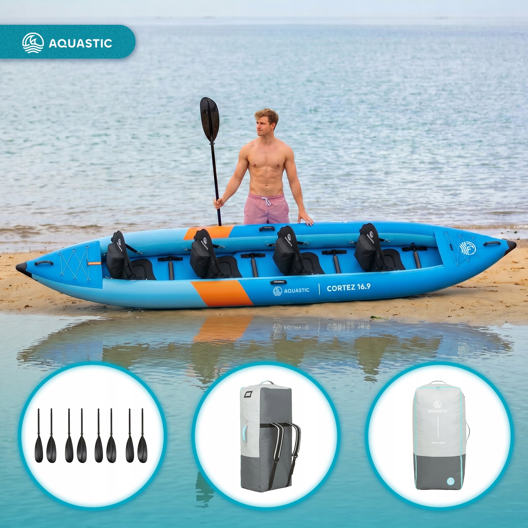 FAMILY 4-PERSON 5m / AQUASTIC Cortez 16'9" / 4x PADDLE Brand Aquastic