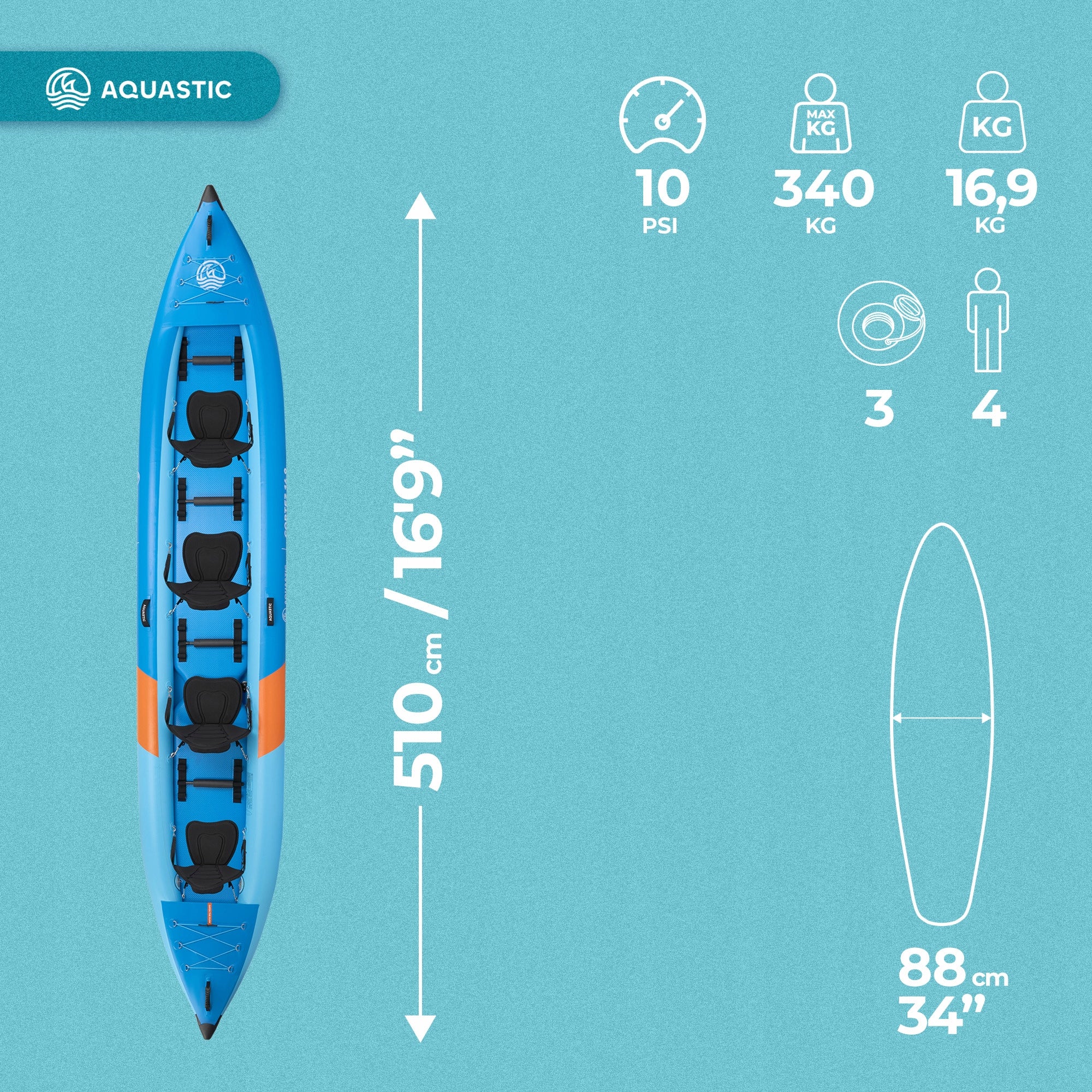 FAMILY 4-PERSON 5m / AQUASTIC Cortez 16'9" / 4x PADDLE Manufacturer code AQS-B6I008-BL
