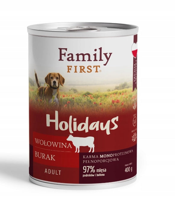 FAMILY FIRST HOLIDAYS Can for dog Beef/beet 400g