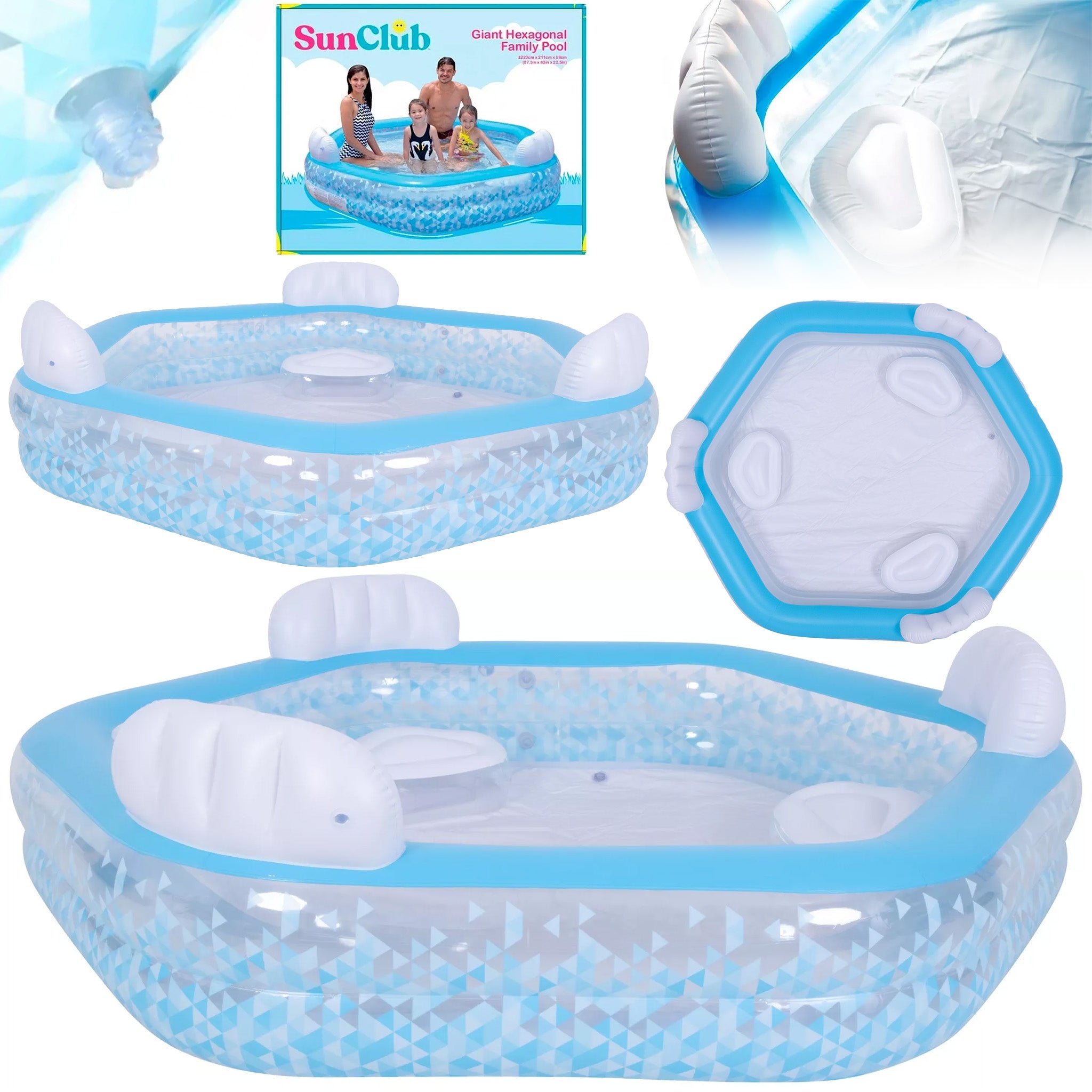 FAMILY GARDEN POOL EXPANSION INFLATABLE Avenli 223x221cm 3x SEAT