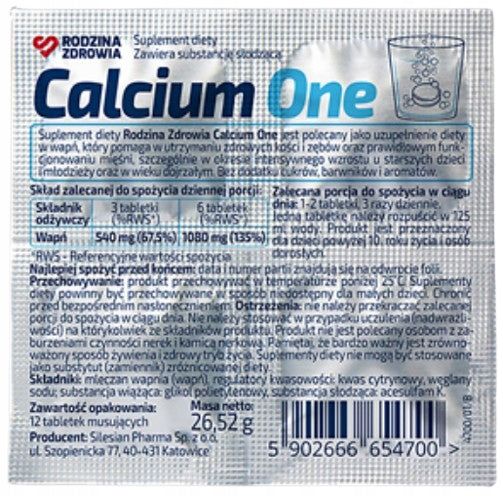 FAMILY HEALTH CALCIUM ONE 12 EFFERVESCENT TABLETS Manufacturer code 5902666654700