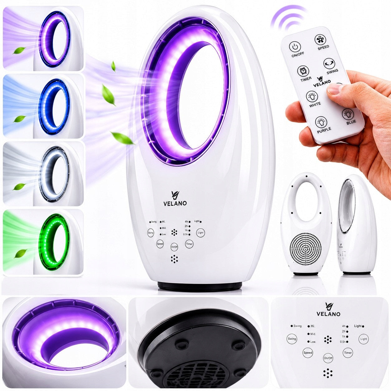 FAN BLADELESS FLOOR OSCILLATION TIMER BACKLIGHT LED REMOTE CONTROL