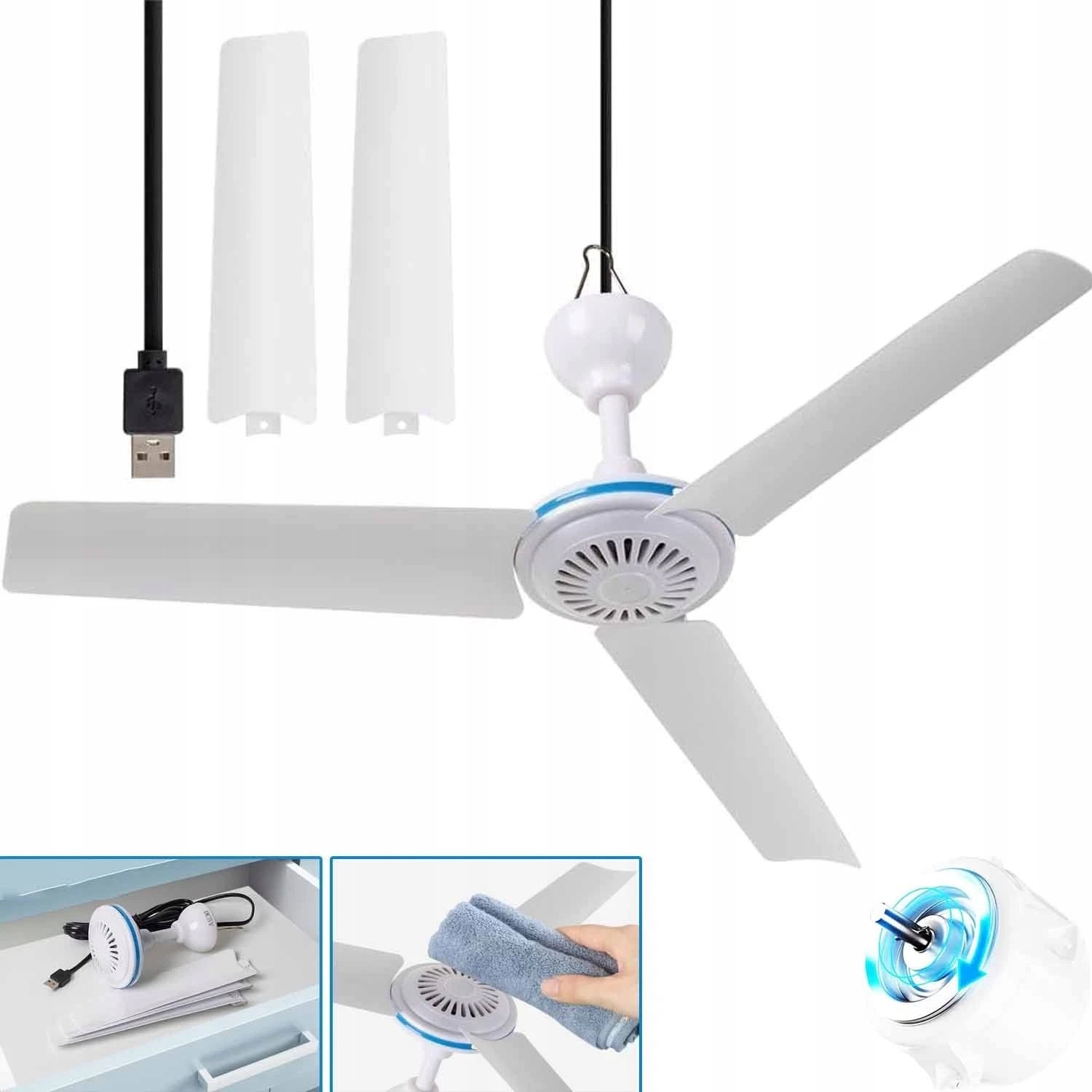 FAN CEILING FAN USB CHARGING FOR BEDROOM LIVING ROOM CAMPING PONY Dominant color white