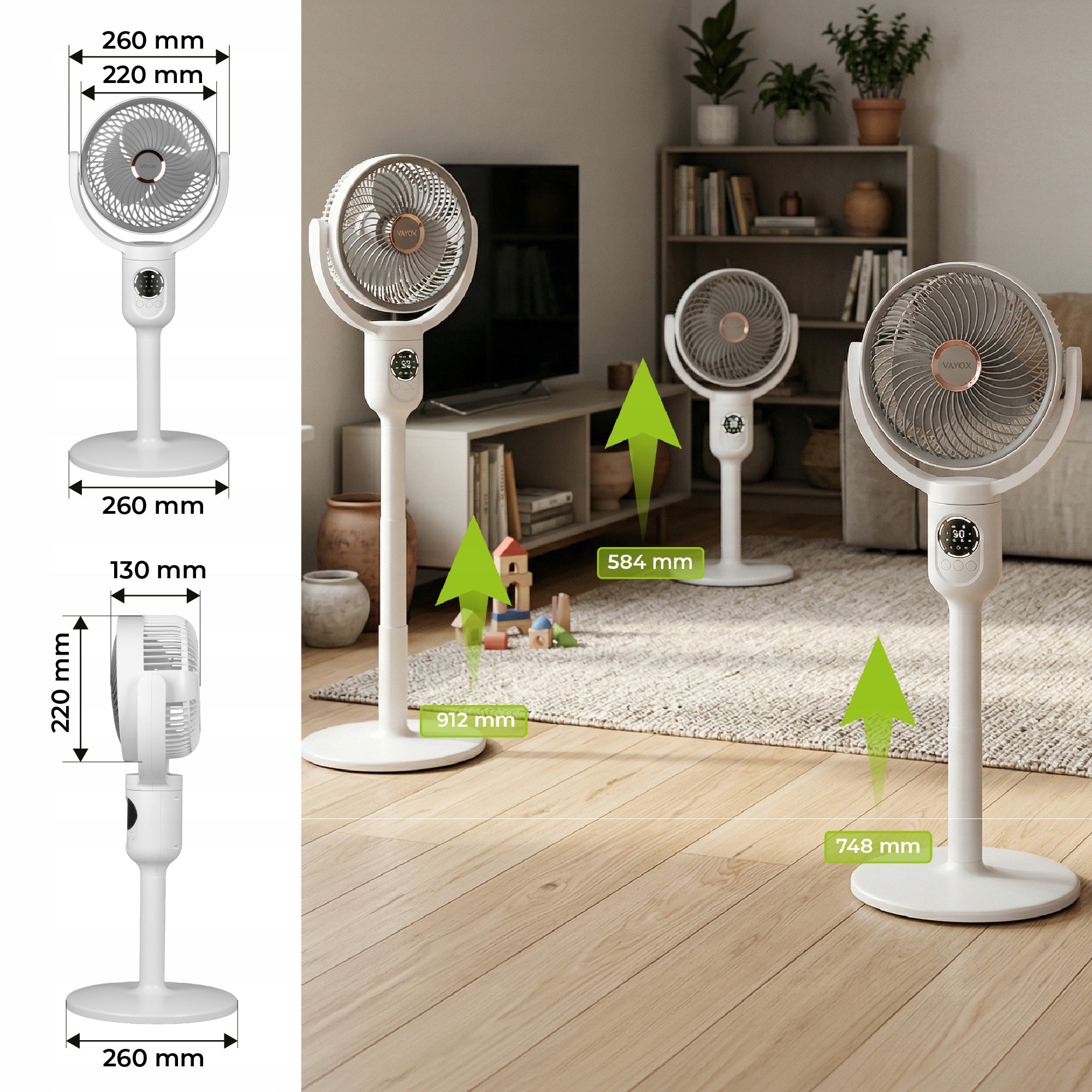 FAN FLOOR FAN STANDING WIRELESS TIMER REMOTE CONTROL USB VAYOX Brand Vayox