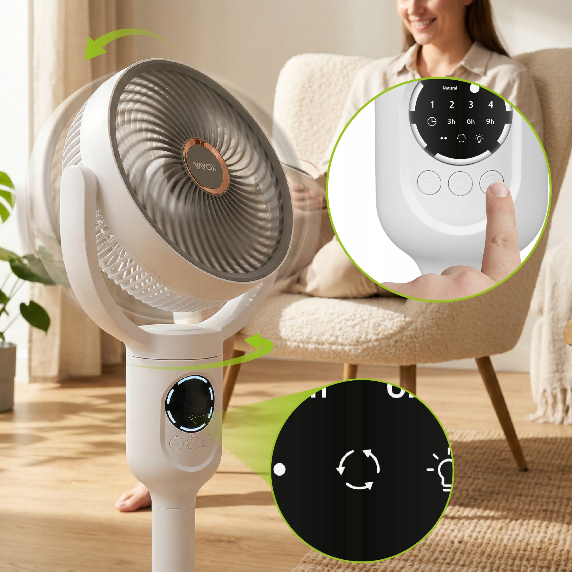 FAN FLOOR FAN STANDING WIRELESS TIMER REMOTE CONTROL USB VAYOX Functions automatic oscillation tilt angle adjustment height adjustment timer other