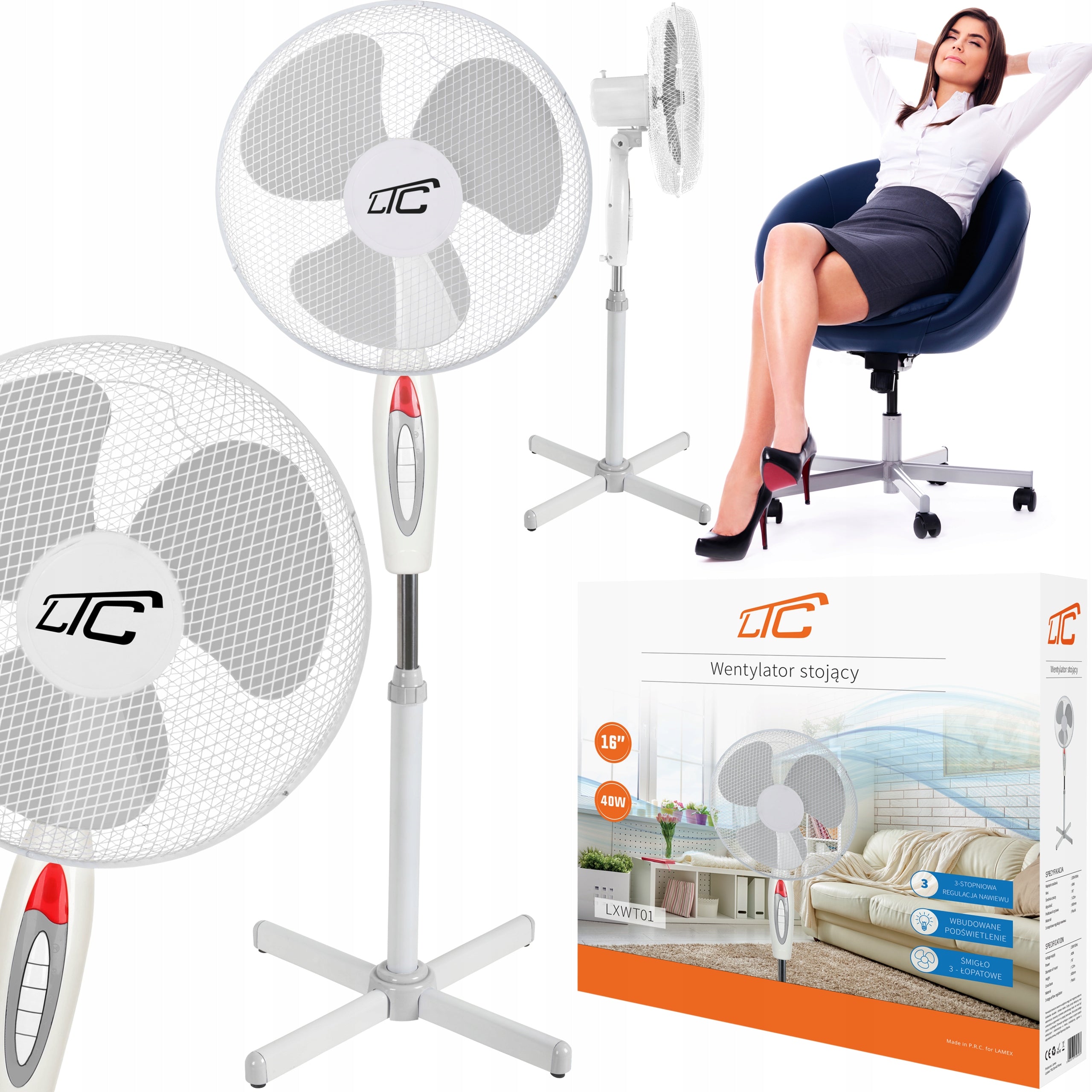 FAN FLOOR STANDING FAN POWERFUL 40W QUIET ROTARY / 2026R Power supply mains