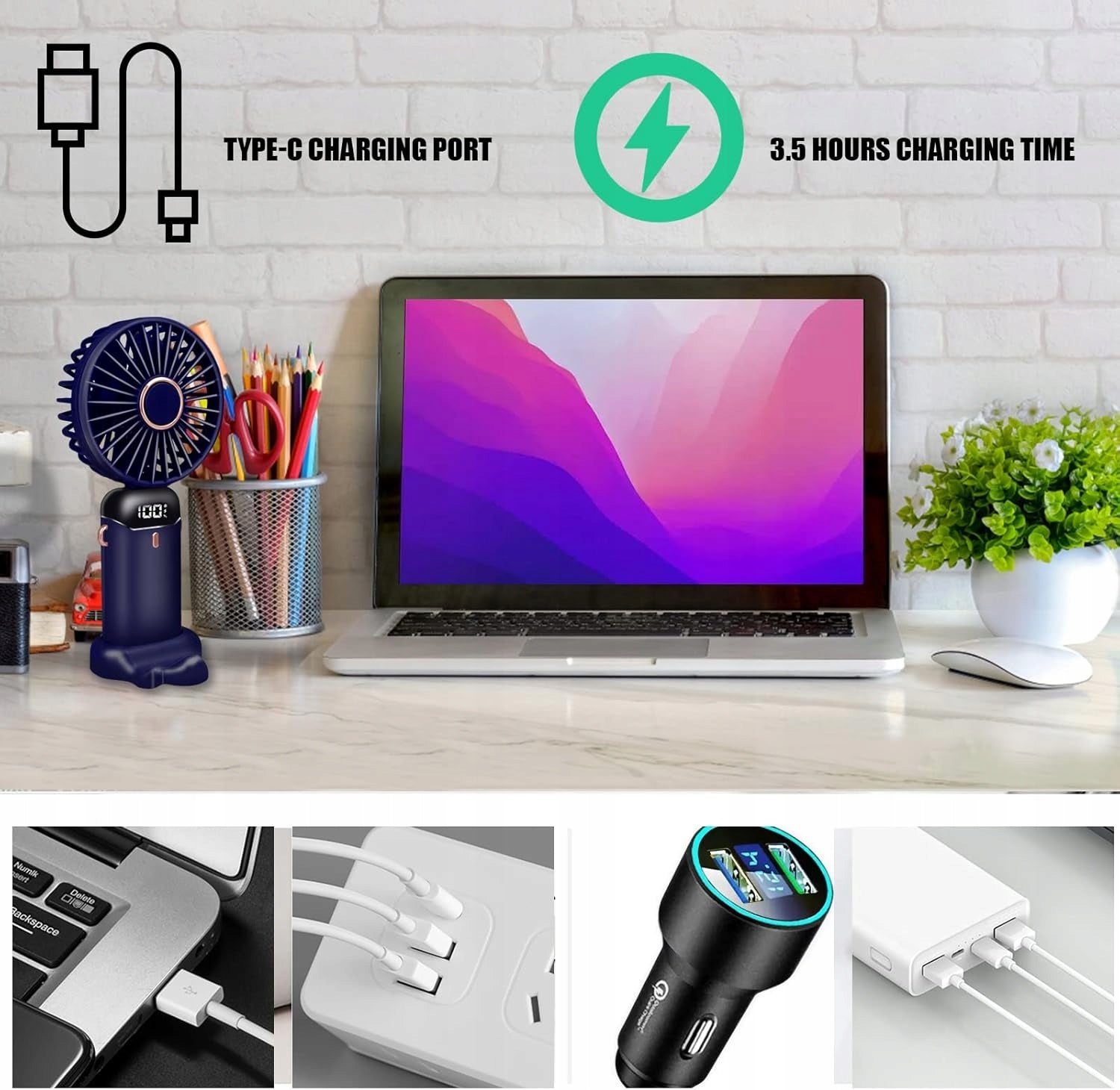 FAN FOLDABLE HANDY USB 4000mAh BATTERY MUTE EAN (GTIN) 6916265361647
