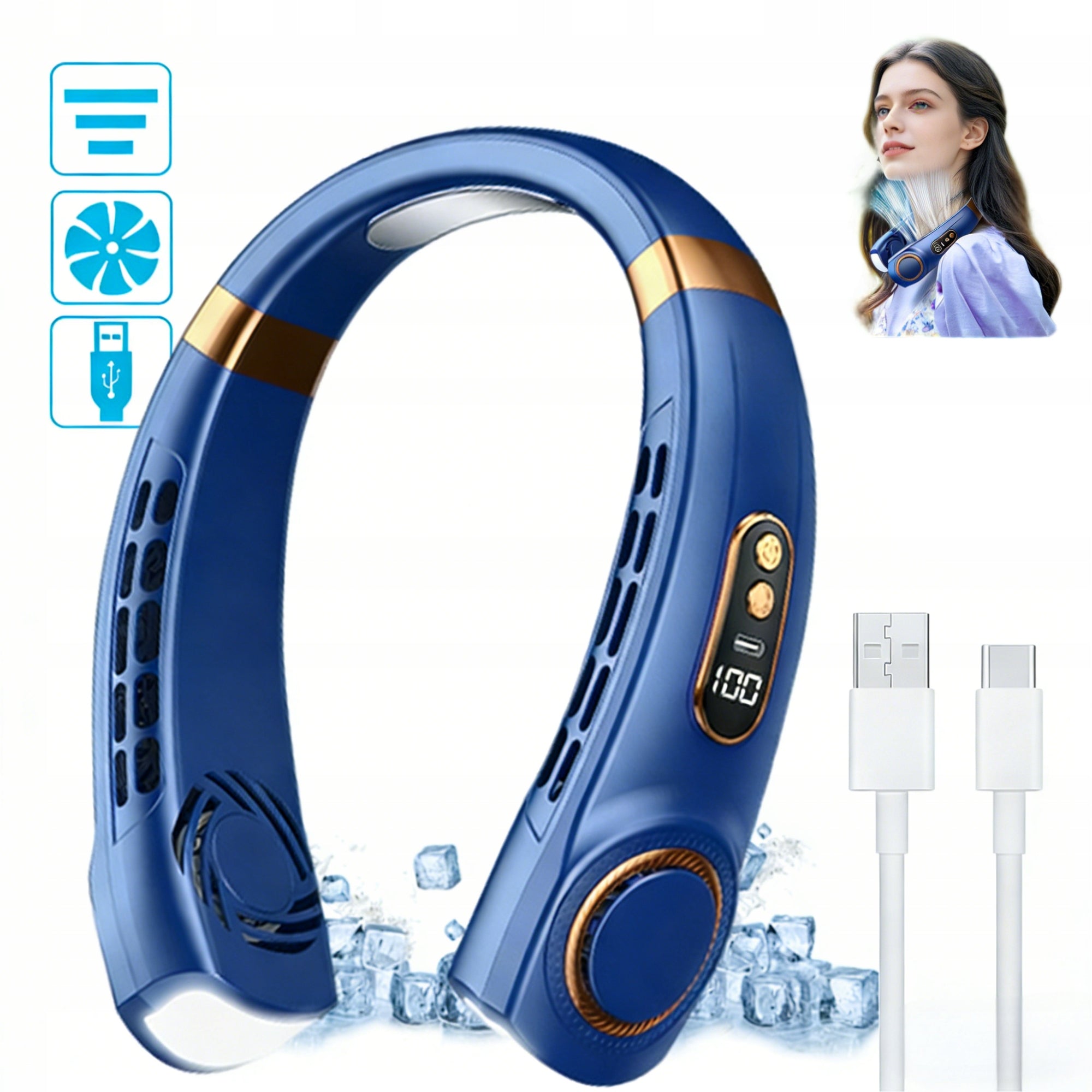 FAN NECK USB-C PORTABLE 5 MODES LCD