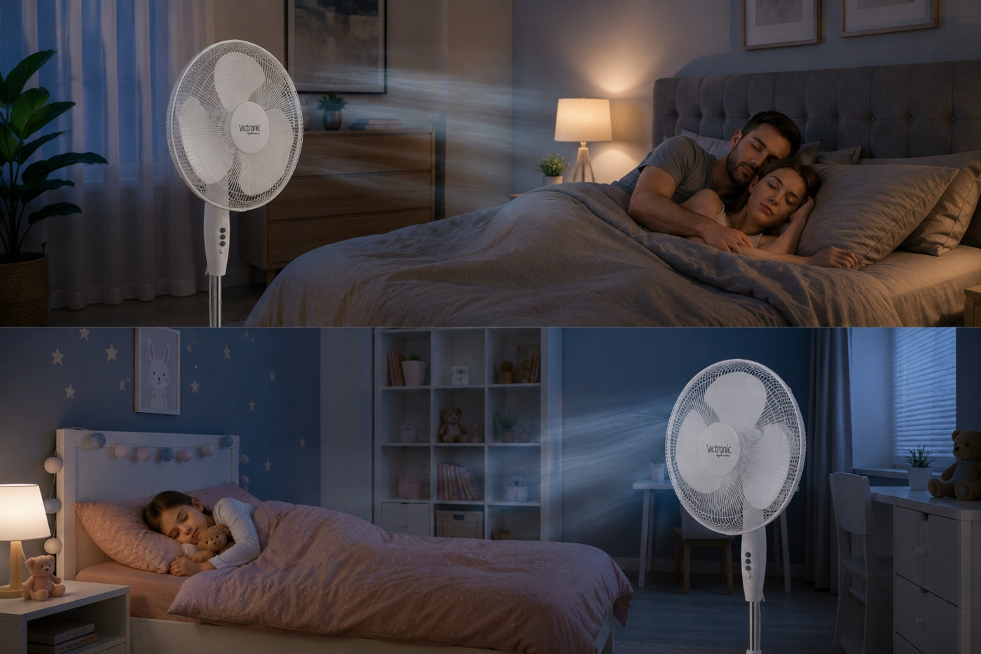 FAN STANDING FAN ADJUSTMENT OSCILLATION QUIET POWERFUL 40W SET OF 2 Dominant color white