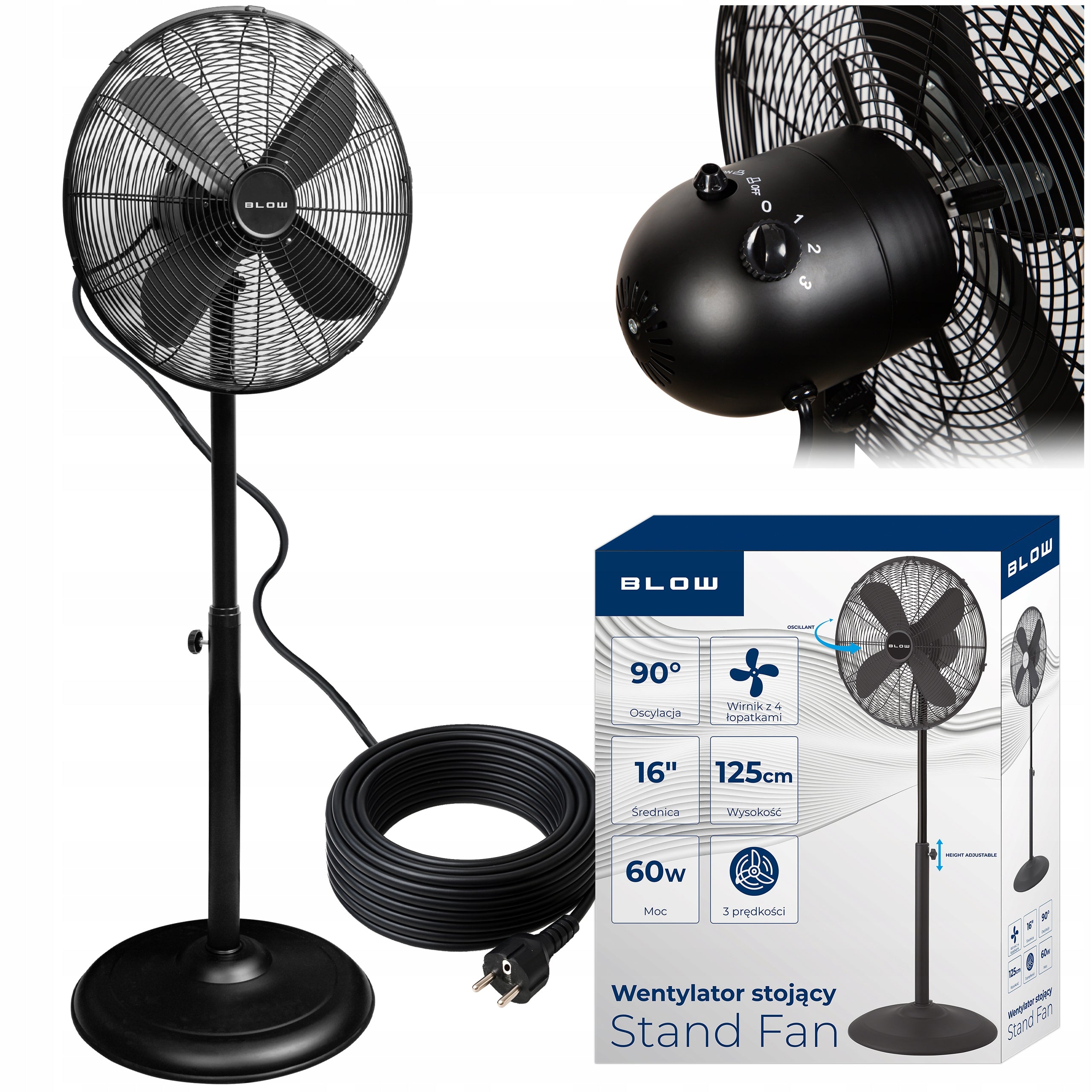 FAN STANDING WINDMILL 4 BLADES 60W HIGH QUIET STRONG METAL 125cm