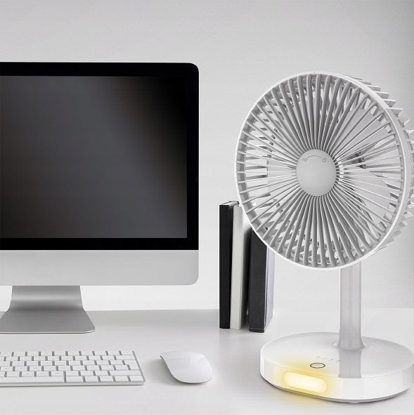 FAN WINDMILL MOBILE PORTABLE DESK WITH RECHARGEABLE BATTERY + LIGHT Dominant color silver/gray