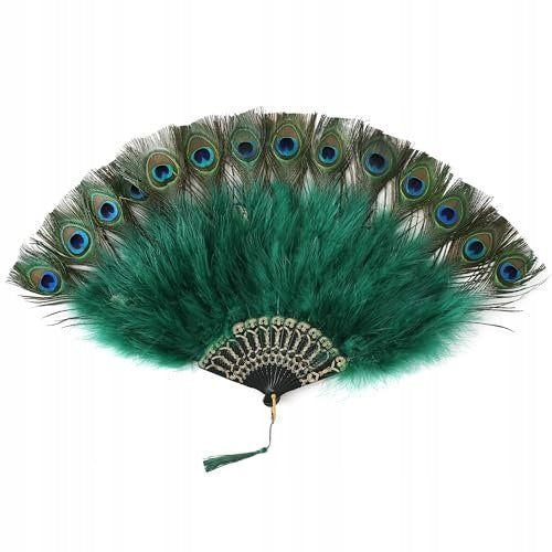FAN WITH FEATHERS VINTAGE 20S GATSBY BLACK PEACOCK ACCESSORIES COSTUME Brand no brand