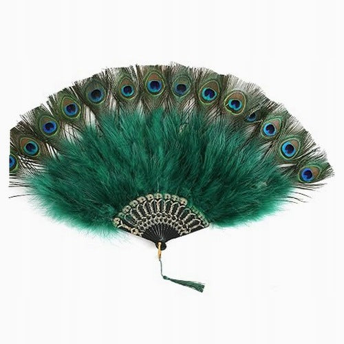 FAN WITH FEATHERS VINTAGE 20S GATSBY BLACK PEACOCK ACCESSORIES COSTUME