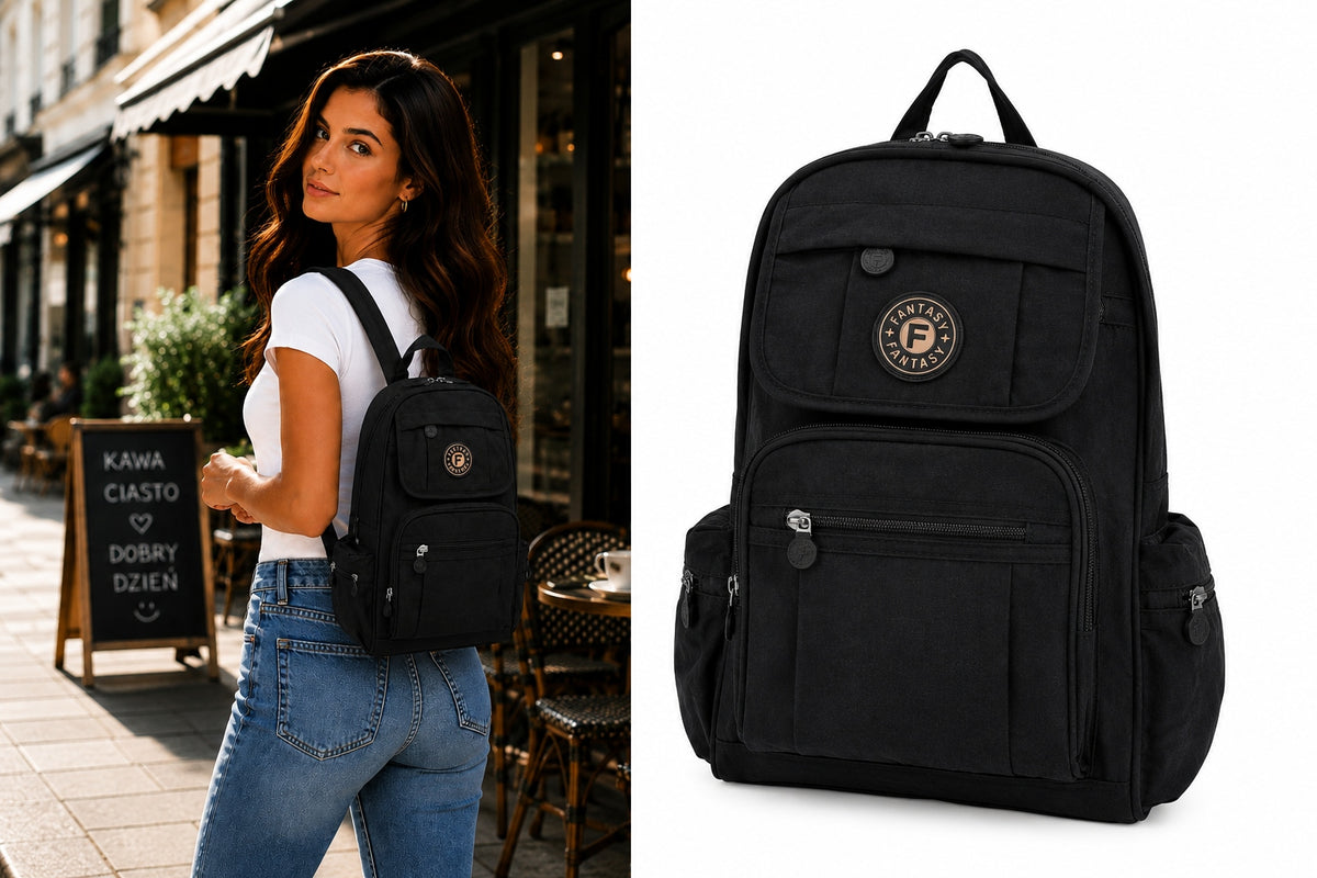FANTASY A4 women's city backpack for trip, school, work black